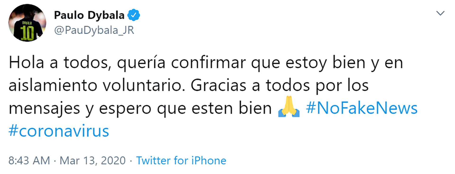 El tuit de Paulo Dybala