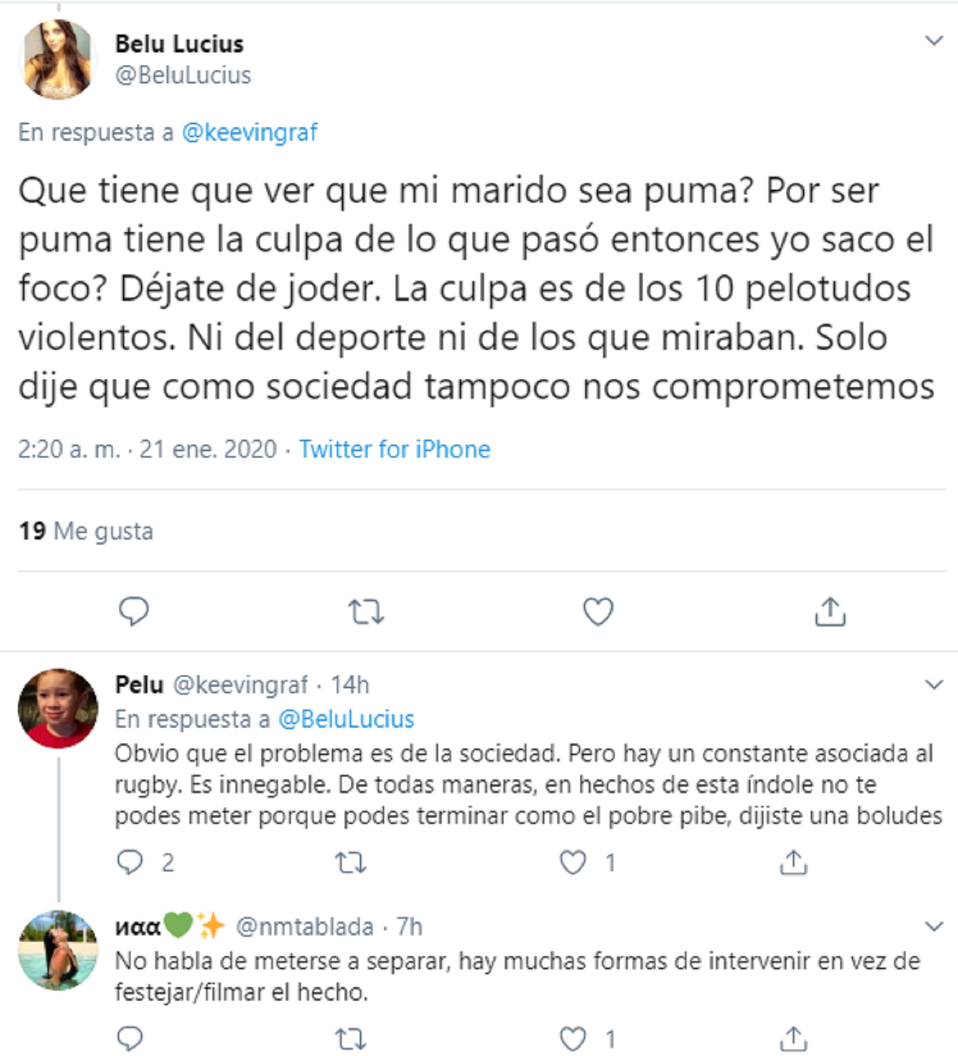 Los mensajes de Belu Lucius sobre el crimen en Villa Gesell (Twitter: @BeluLucius)
