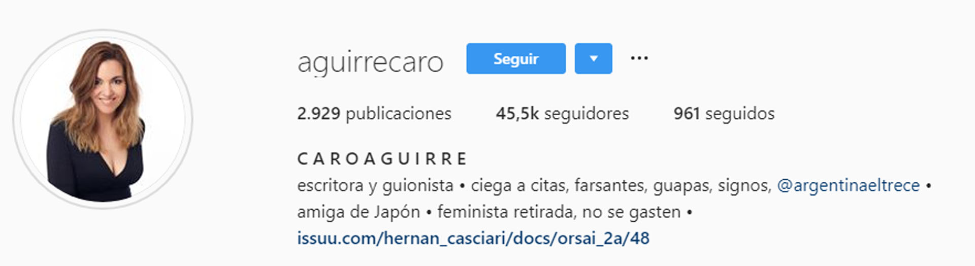 El perfil de Carolina Aguirre en Instagram