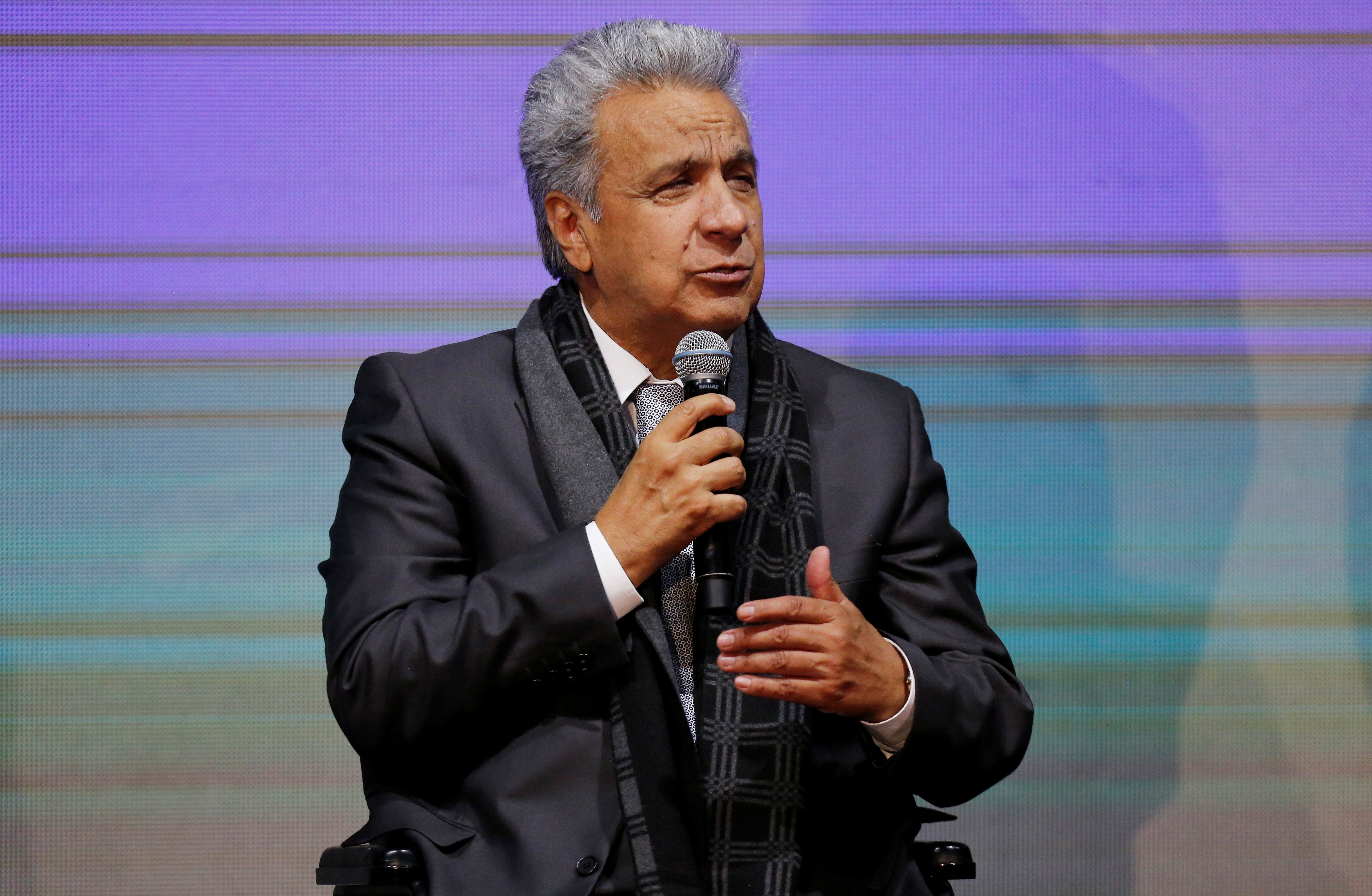 Soccer Football - Jordi Cruyff unveiled as Ecuador new coach - Ecuador National Team Headquarters, Quito, Ecuador - January 13, 2020 The President of Ecuador, Lenin Moreno, during Jordi Cruyff's press conference as the new coach of the national team REUTERS/Daniel Tapia