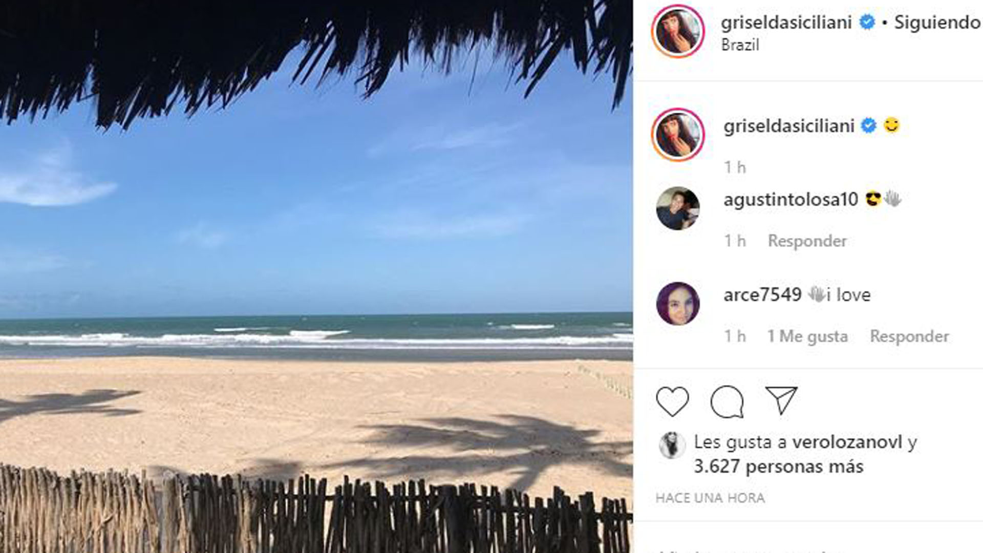 Griselda Siciliani en Brasil (Foto: Instagram)
