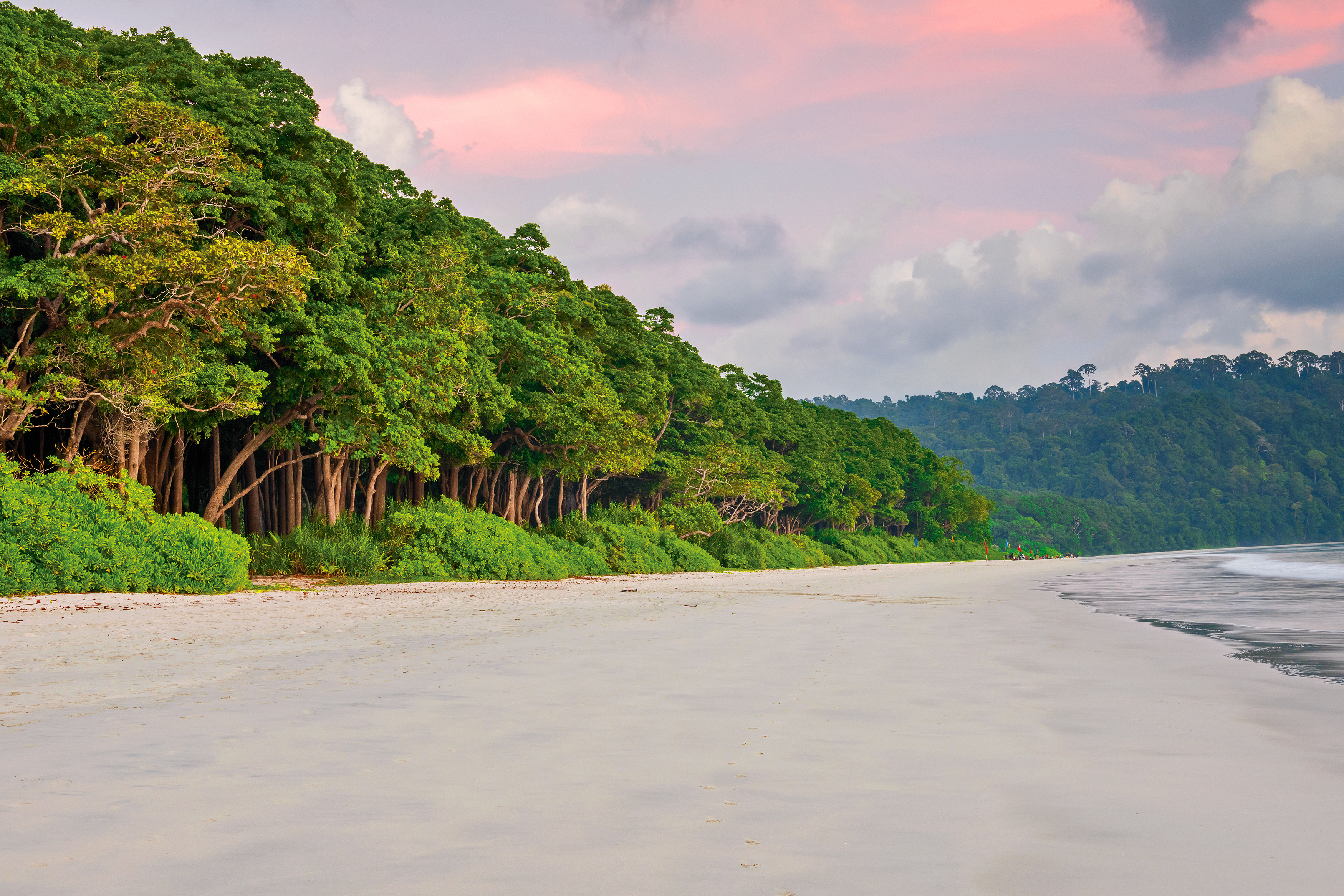 La playa de Radhanagar se encuentra en la hermosa isla de Havelock, la más grande de la cadena de islas que conforman el espectacular archipiélago de Andaman. Con su agua turquesa prístina, arena blanca cegadora y un telón de fondo salvaje y altísimo de la jungla, no es de extrañar que Radhanagar sea una de las playas más codiciadas