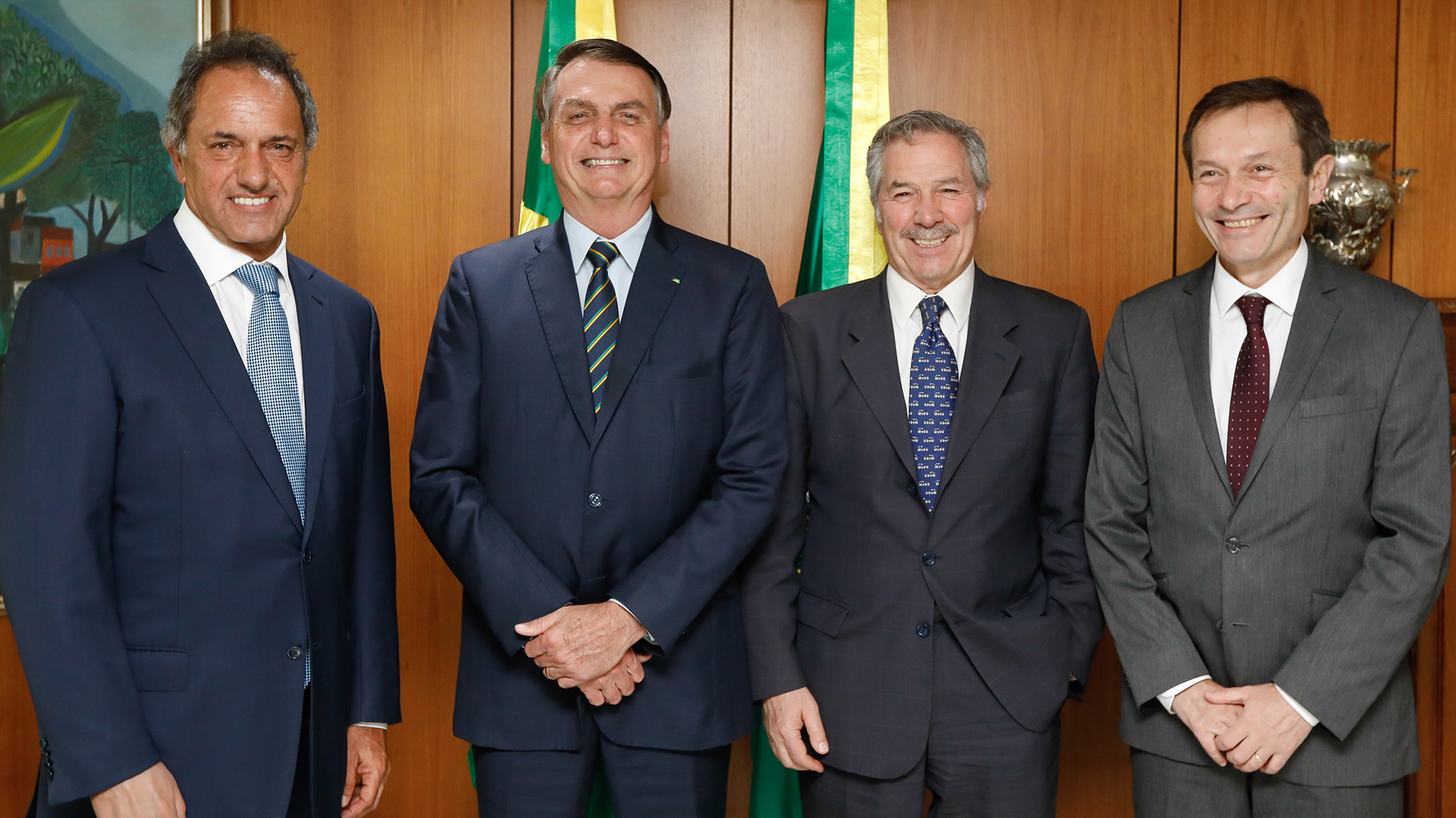 Daniel Scioli, Jair Bolsonaro, Felipe Solá y Gustavo Beliz