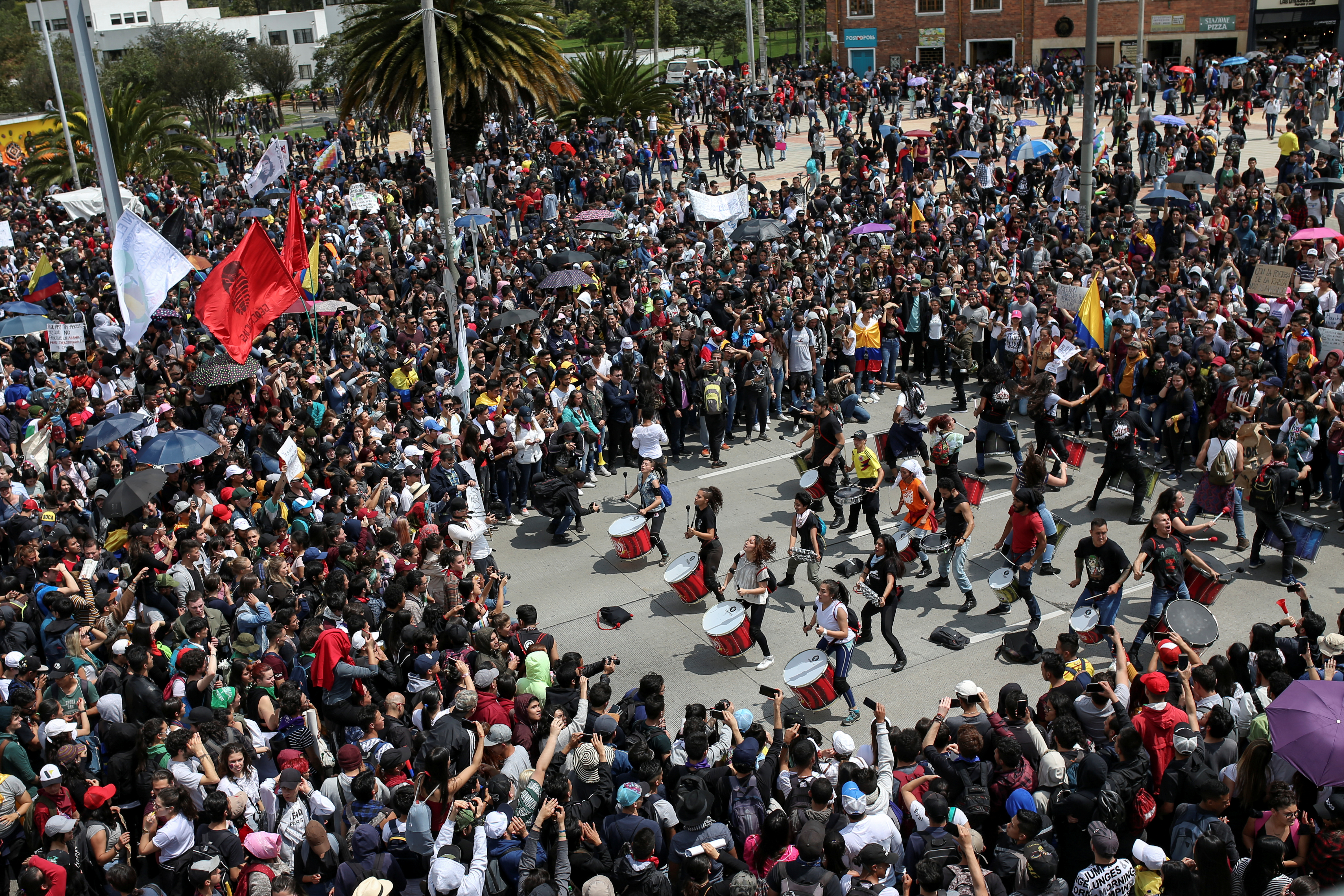 Demonstrators gather as a drums band performs at a rally during a national strike, in Bogota, Colombia, November 21, 2019. REUTERS/Luisa Gonzalez