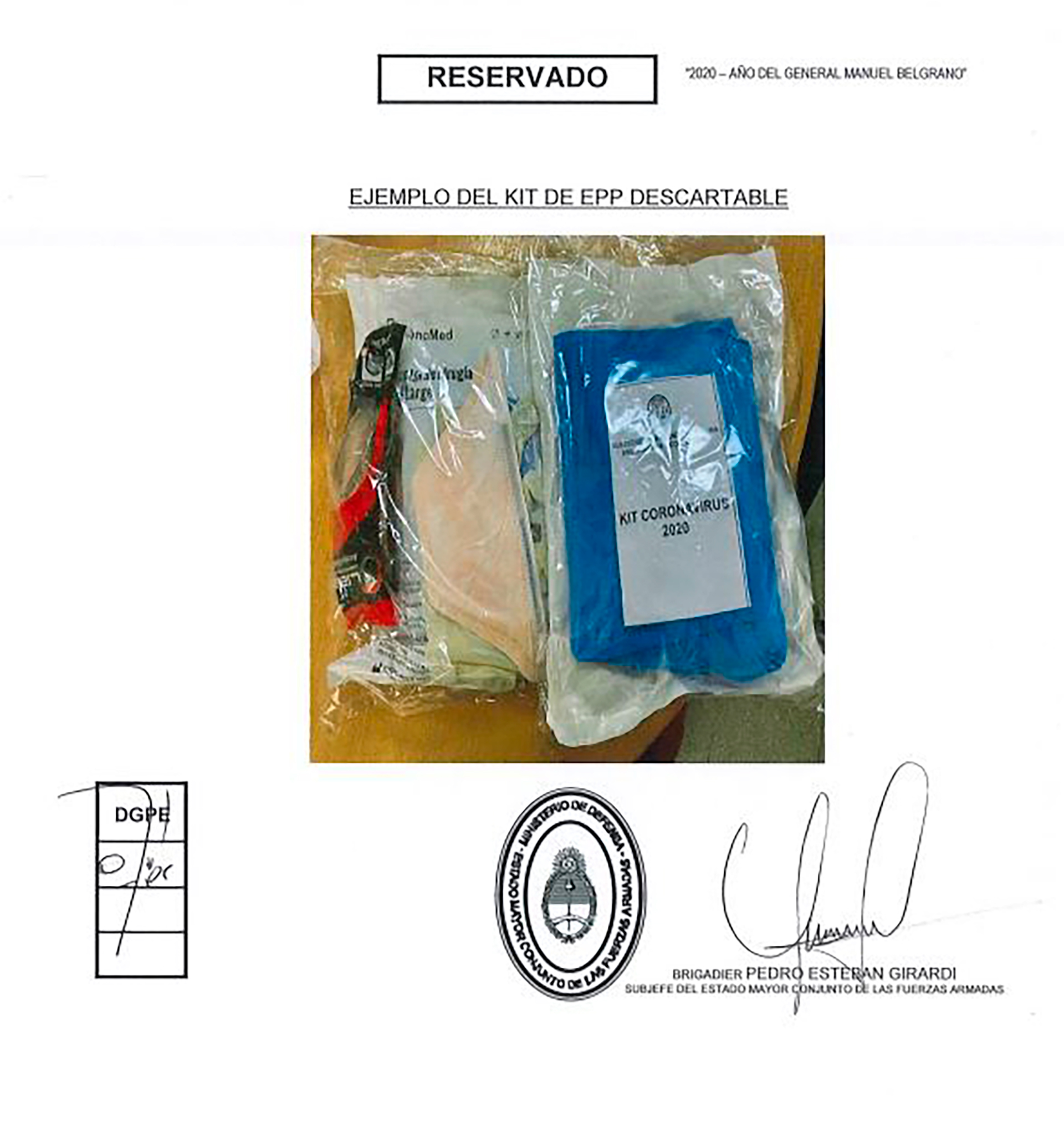 Las Fuerzas Armadas ya fueron equipadas con kits descartables contra el coronavirus en caso de ser movilizados.