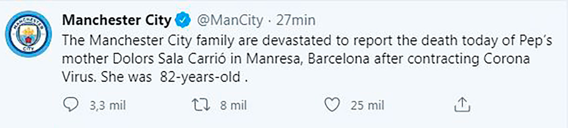 así anunció la noticia el Manchester City