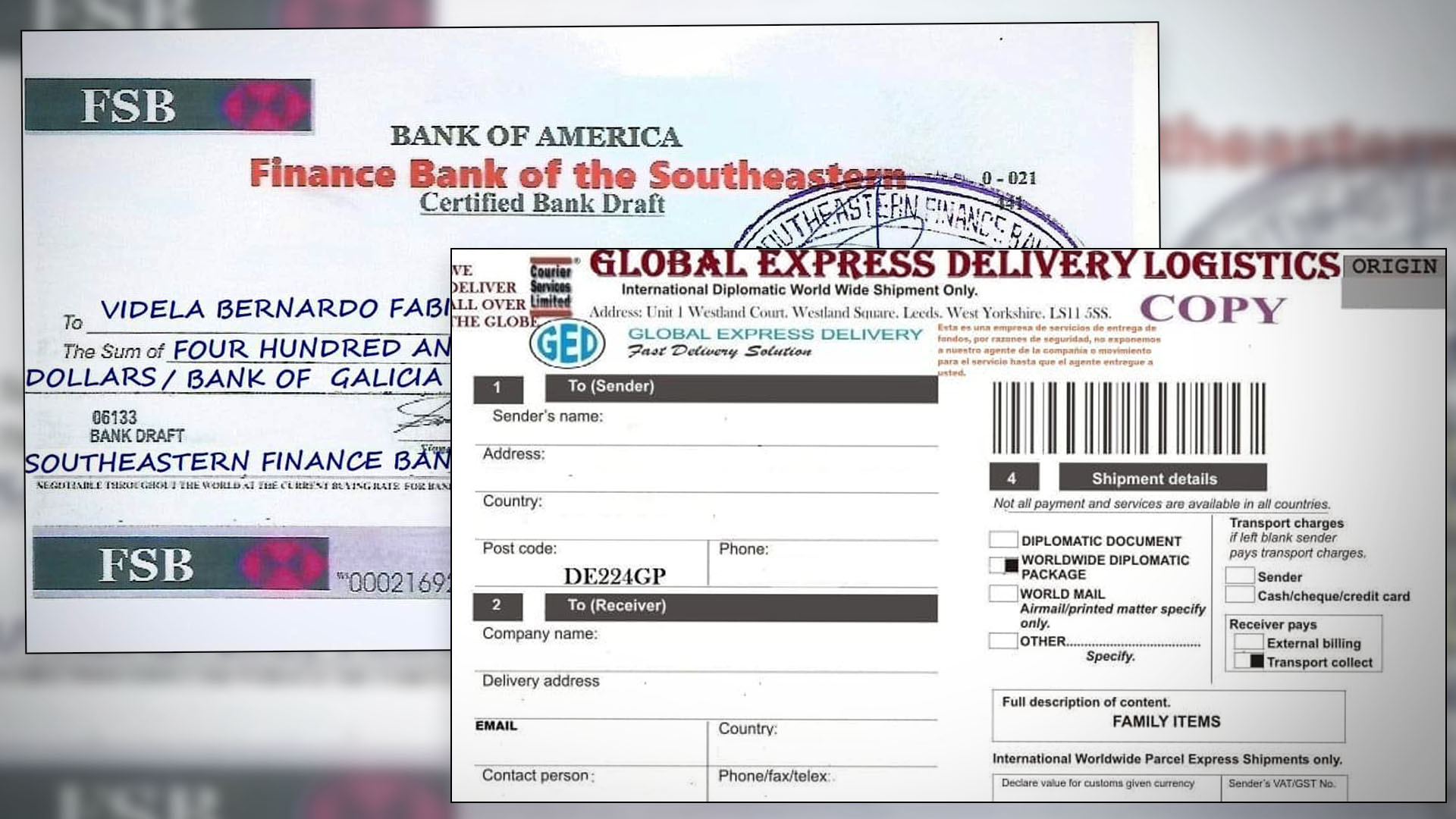 Estos son los documentos que le enviaron a la víctima para hacerla caer en la trampa