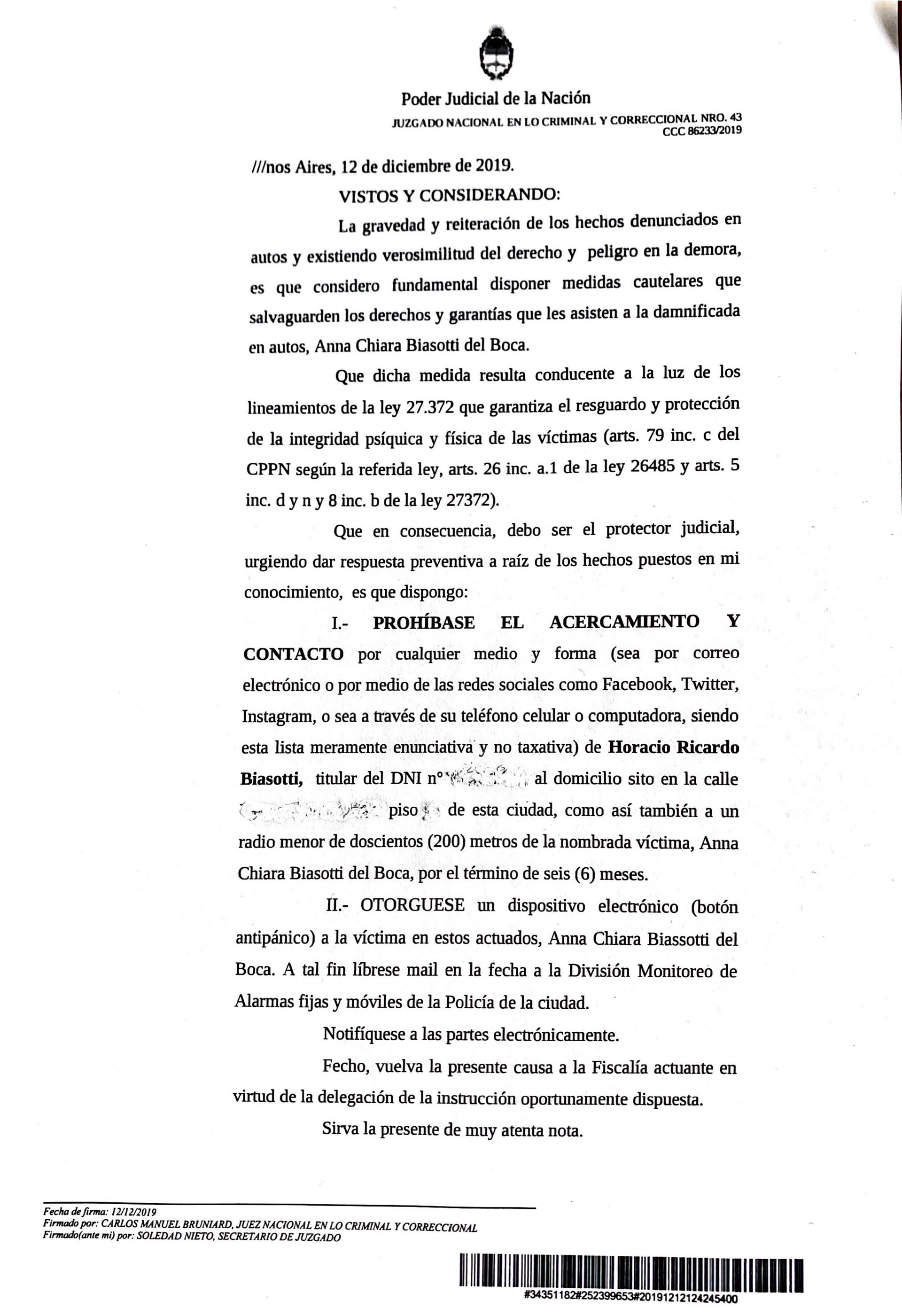 El texto de la resolución de la Justicia emitido en el día de la fecha