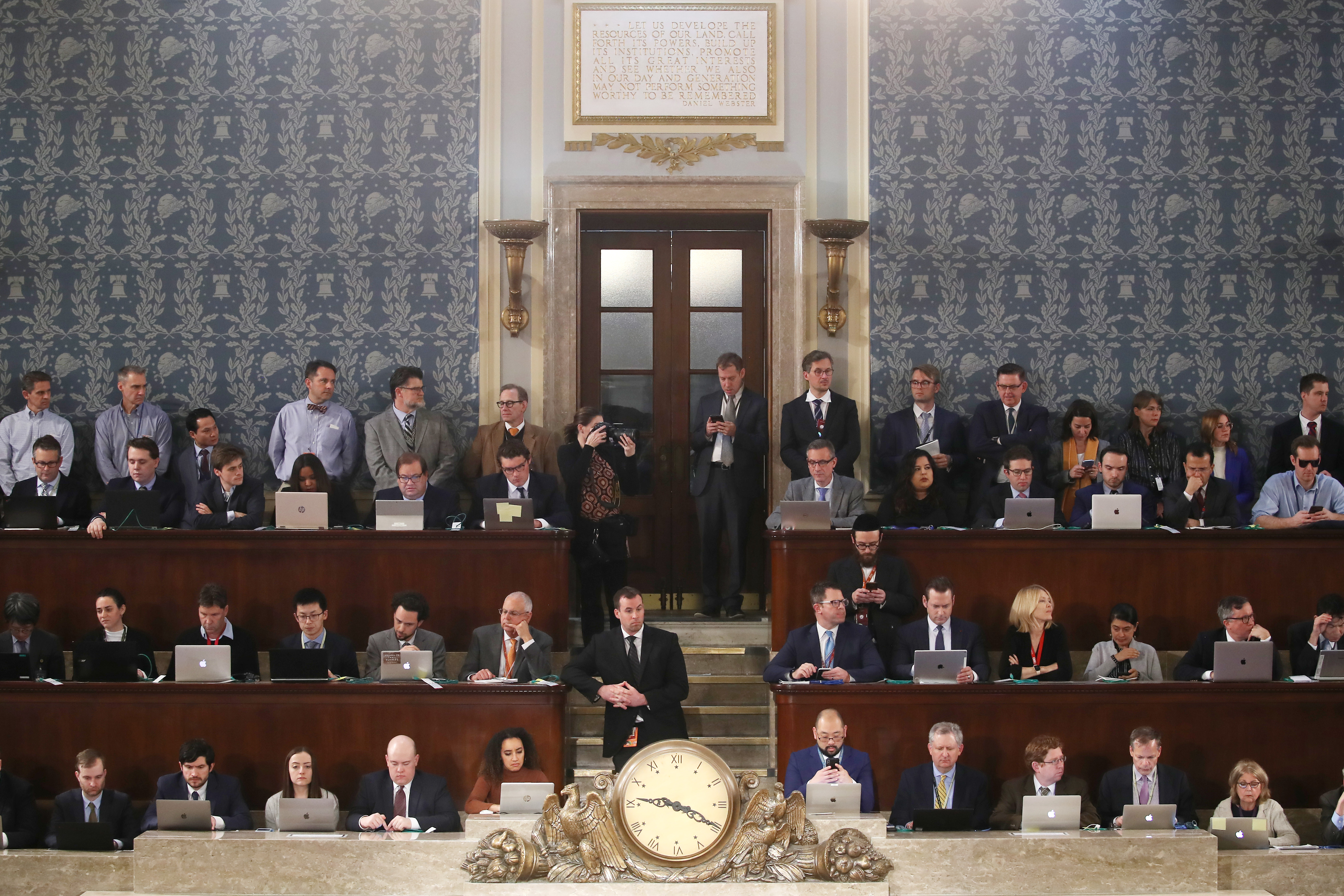 La prensa durante el discurso (Mark Wilson/Getty Images/AFP)