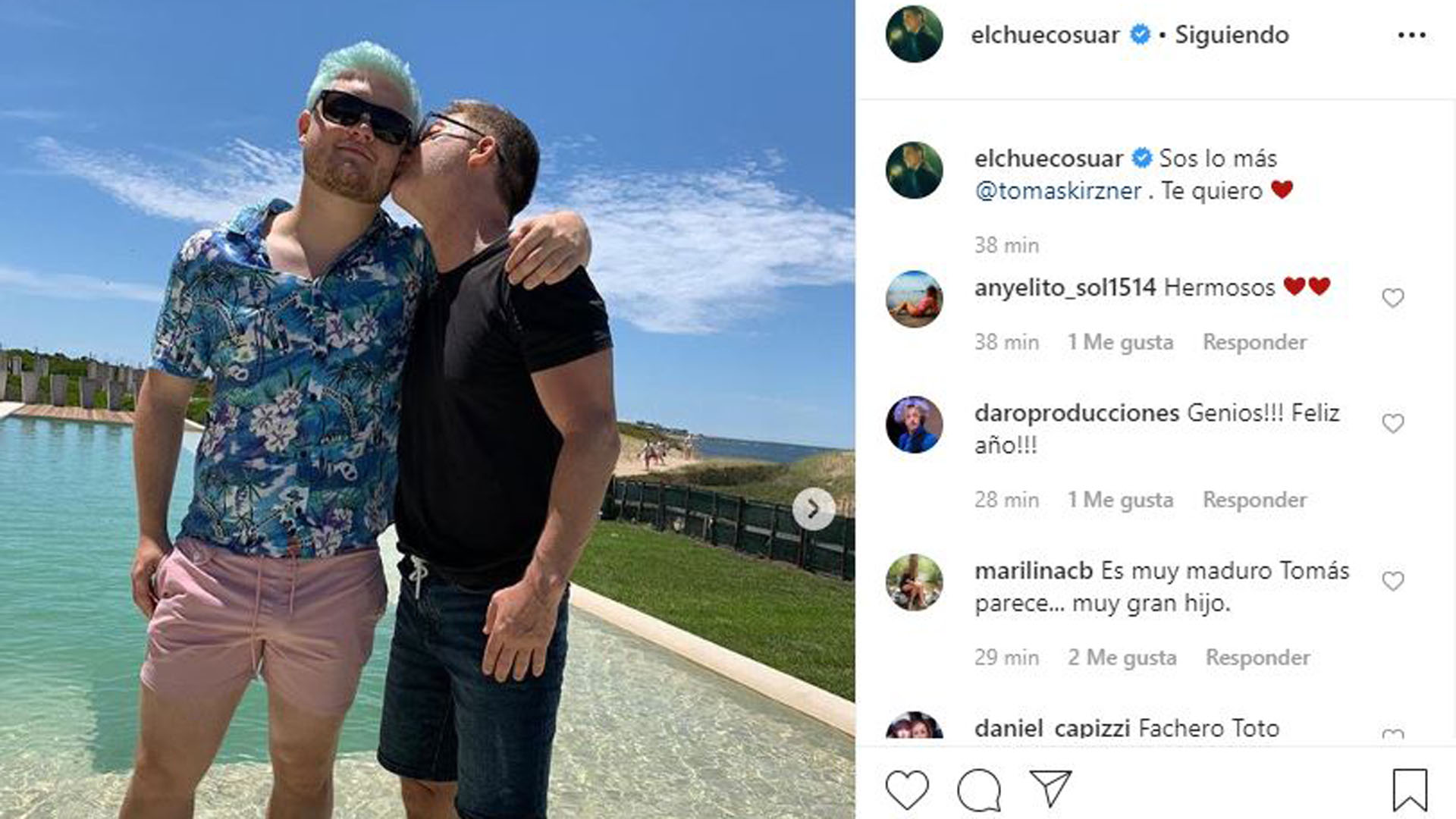 Adrián Suar, en Punta del Este, con su hijo Toto (Foto: Instagram)