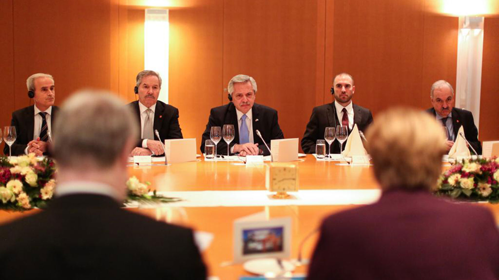 Alberto Fernández durante su encuentro con Angela Merkel, en Berlín