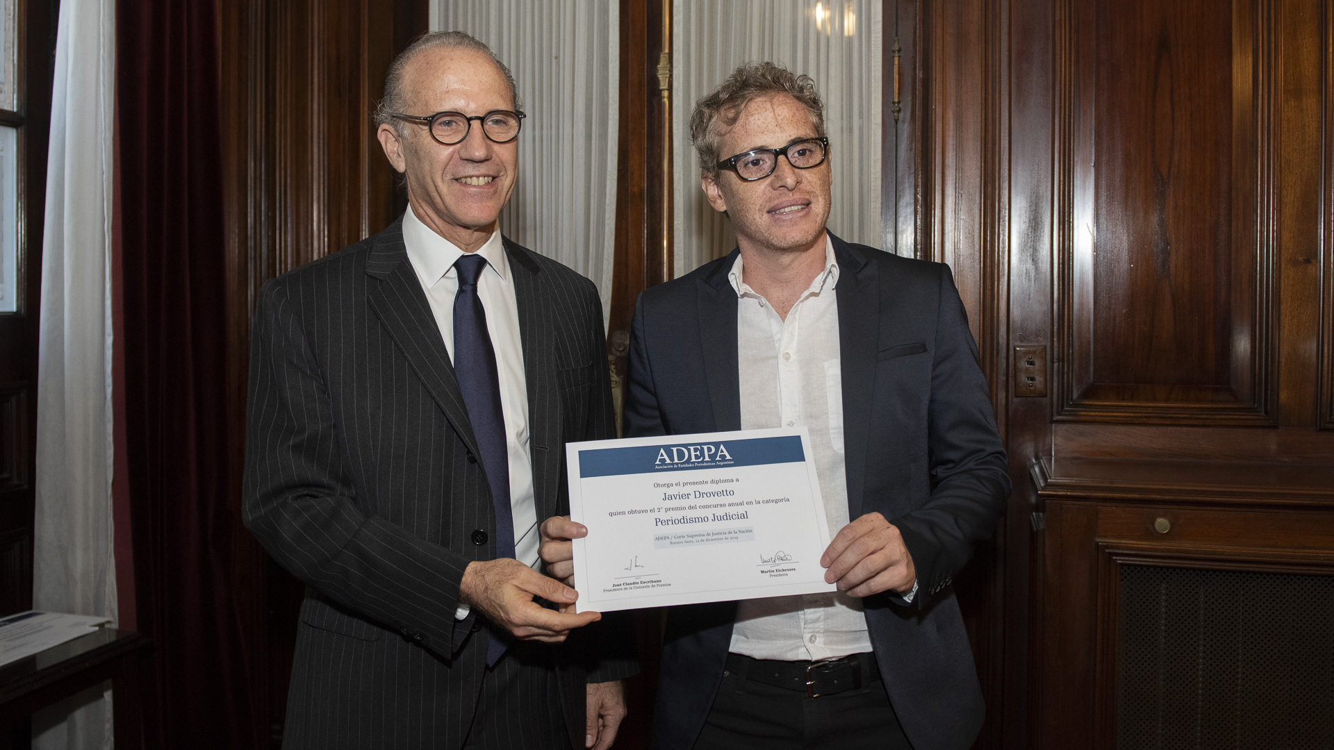 Drovetto recibió el premio del titular de la Corte Suprema, que se refirió a los desafíos que enfrenta el periodismo. “Quizás el más importante esté vinculado al problema de cómo satisfacer el ideal de la objetividad”, señaló Rosenkrantz