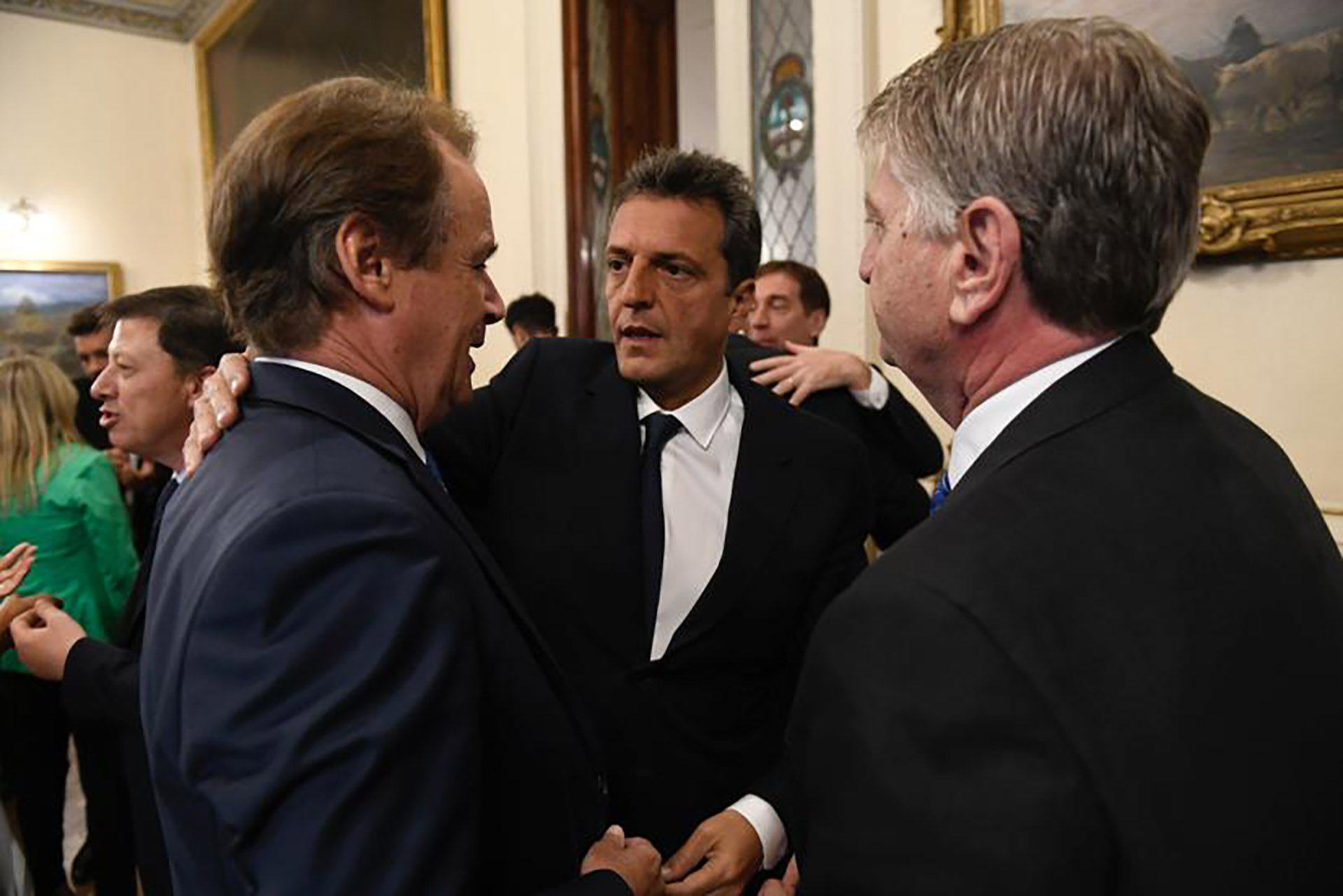 Sergio Massa junto al gobernador de Entre Ríos, Gustavo Bordet, y el de La Pampa, Sergio Ziliotto