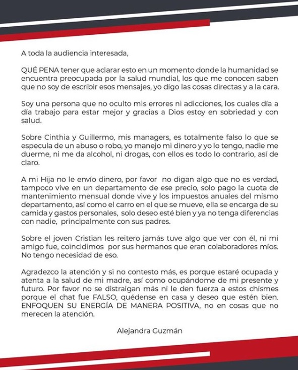 El comunicado de Alejandra Guzmán