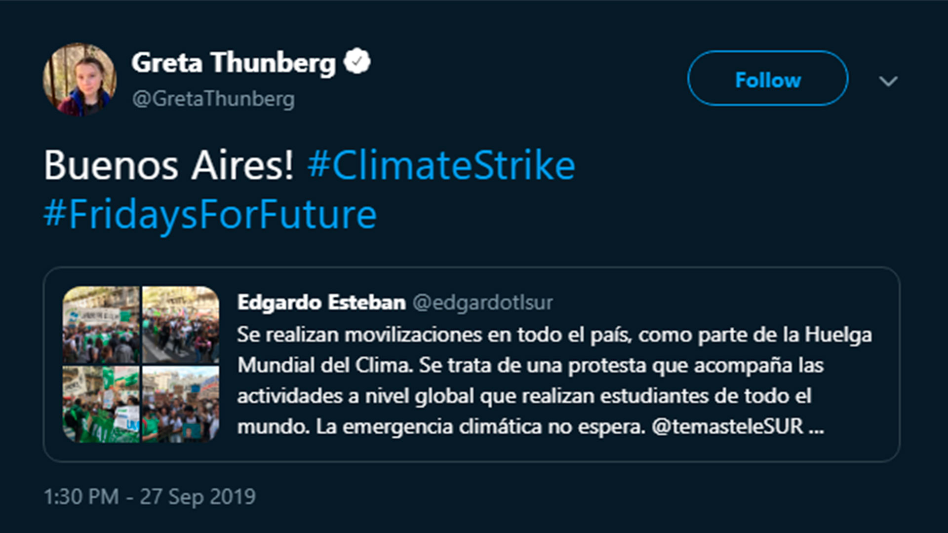 El tuit de la joven activista