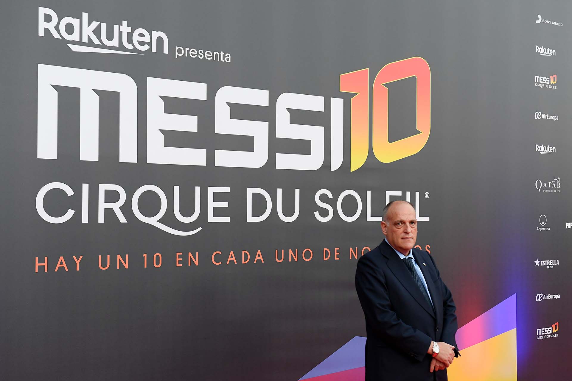 El presidente de la Liga española, Javier Tebas, estuvo en la presentación del show