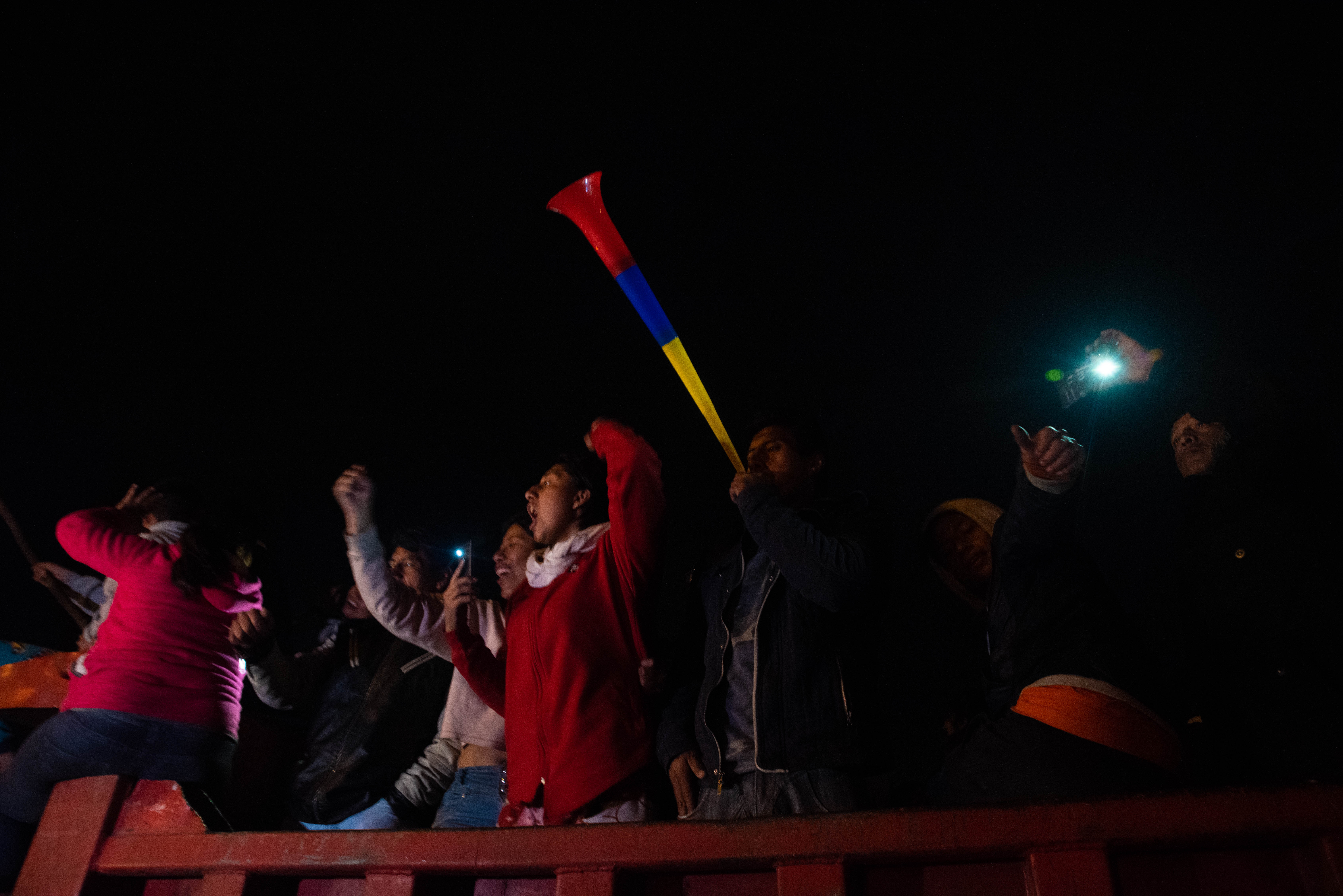 Muchos manifestantes salieron a festejar con cornetas