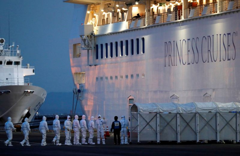 FOTO DE ARCHIVO: Funcionarios con equipo de protección ingresan al crucero Diamond Princess para transferir a un paciente al hospital después de que el barco llegó a la Terminal de Cruceros en Yokohama, al sur de Tokio. 7 de febrero de 2020. REUTERS/Kim Kyung-Hoon