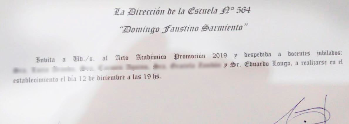 La invitación al acto.