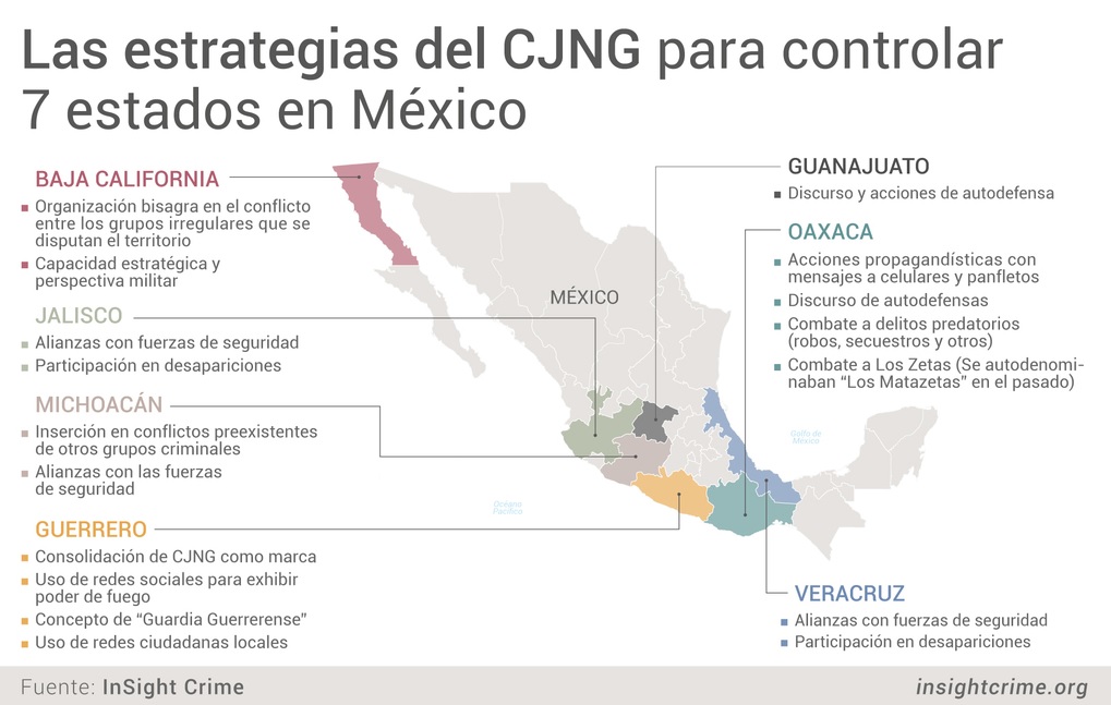 Las zonas controladas por la organización en México (Mapa: Insight Crime)