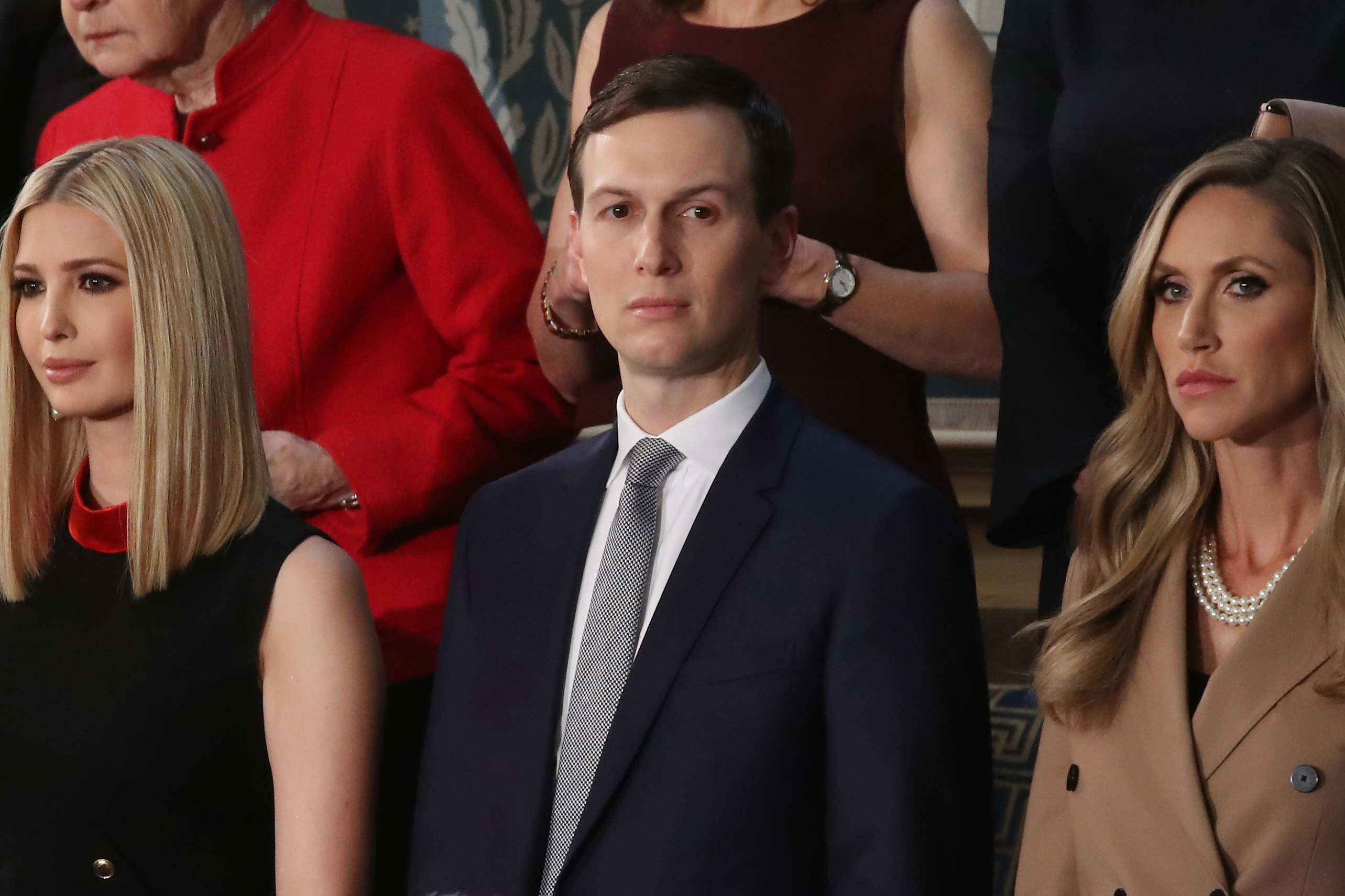 Ivanka Trump (izquierda), Jared Kushner y Lara Trump asisten al discurso del Estado de la Unión. Mark Wilson/Getty Images/AFP