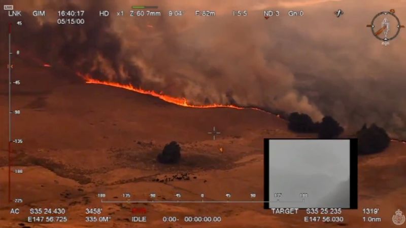 Vista aérea de un incendio en Ellerslie, Nueva Gales del Sur, en Australia