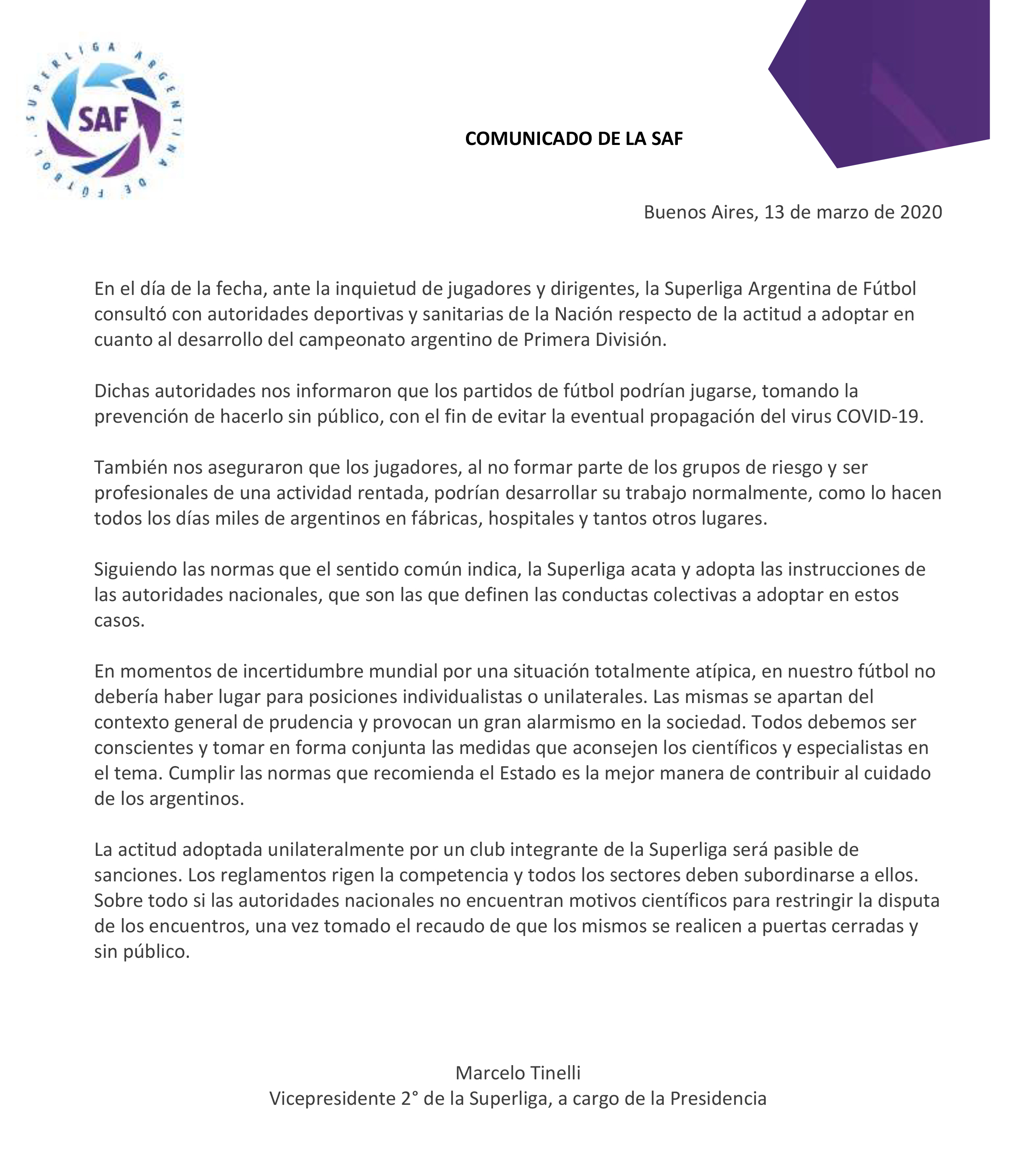 El comunicado de la Superliga contra River