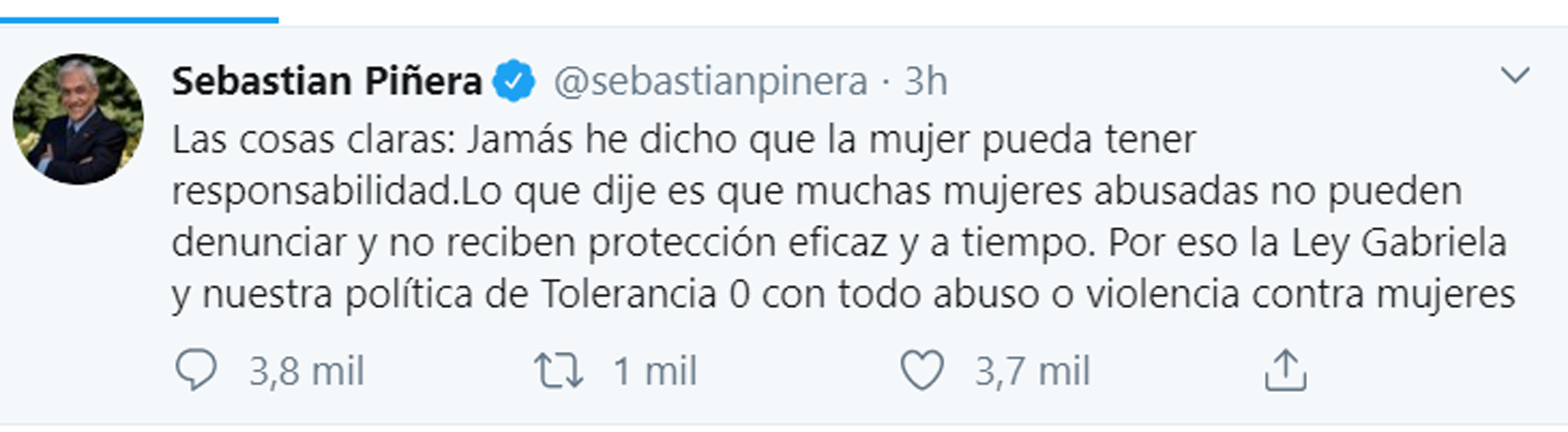 La publicación de Piñera para aclarar sus dichos