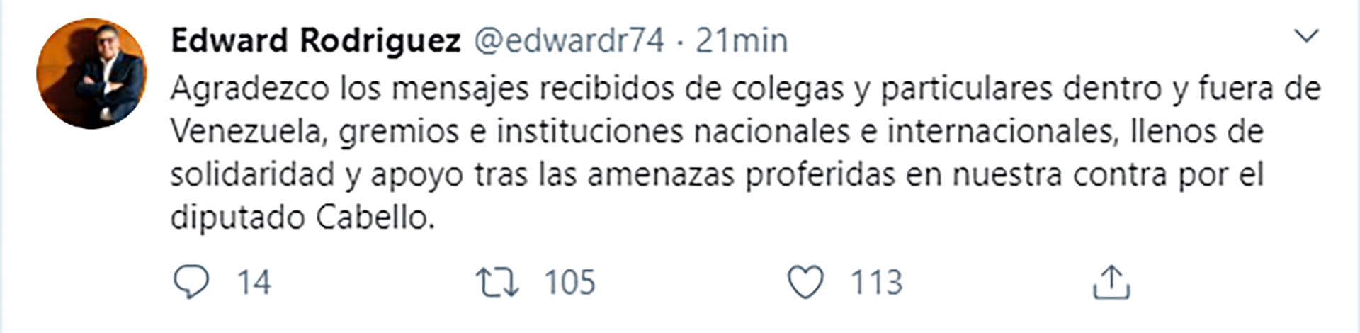 El tuit de Edward Rodríguez