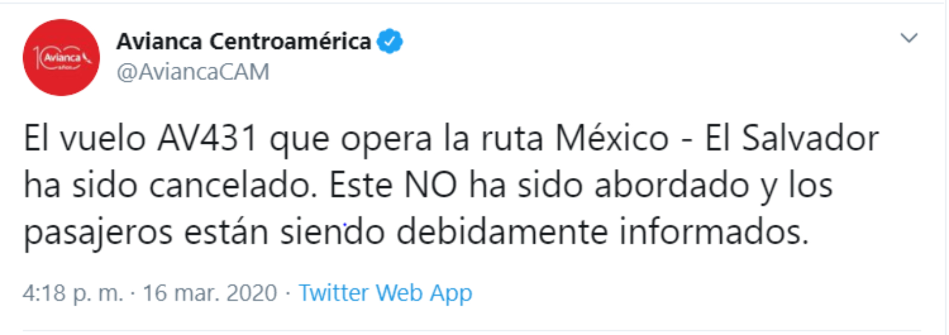 (Foto: Twitter @AviancaCAM)