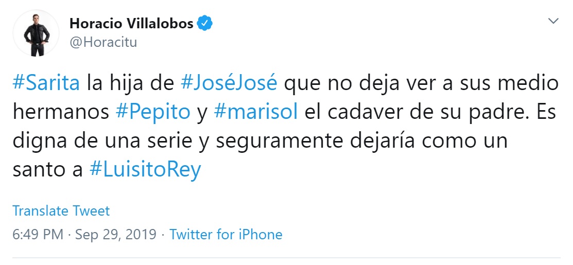 Horacio Villalobos dijo que la situación por la que atraviesan los hijos de José José es digna de una serie (Foto: Twitter)