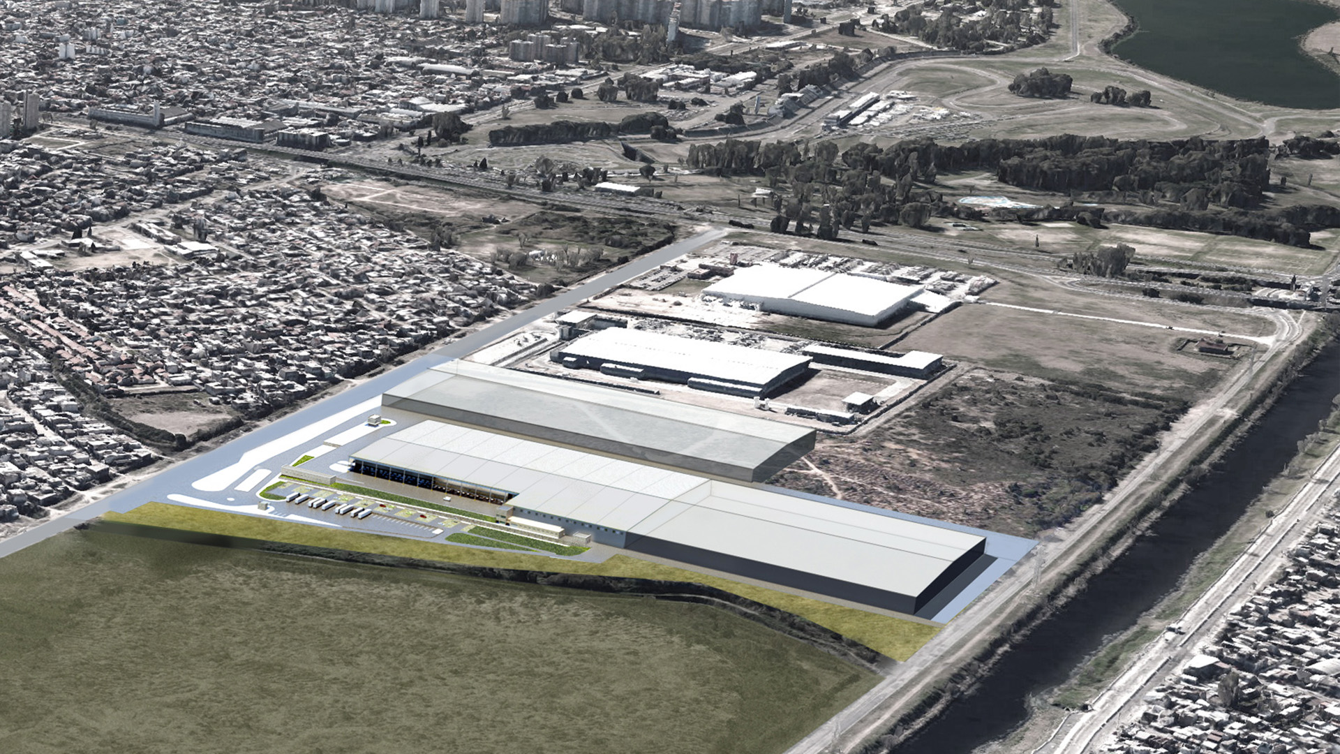 Render del centro de fulfillment de Mercado Libre en el Mercado Central