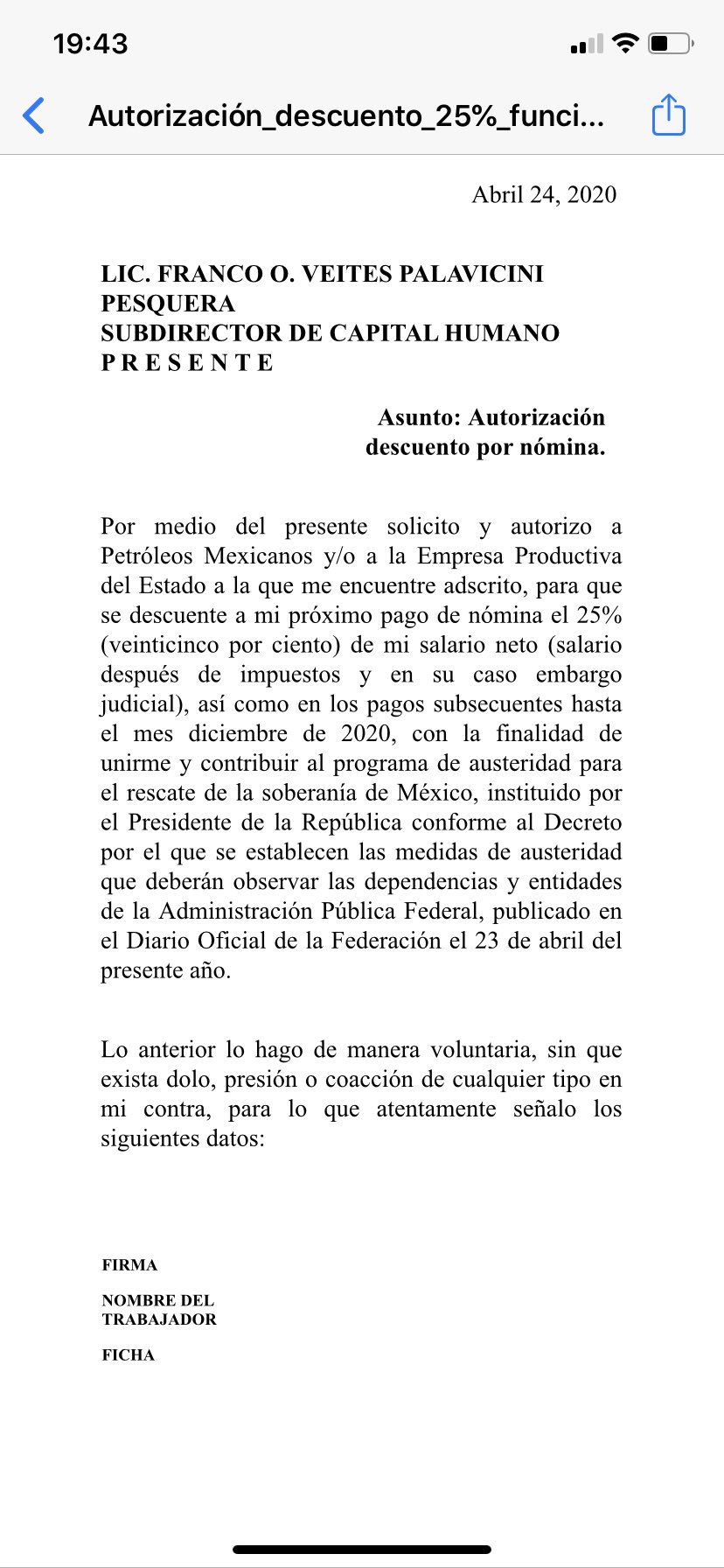 Formato para firmar carta de reducción de salario a funcionarios @EvaSand97293971