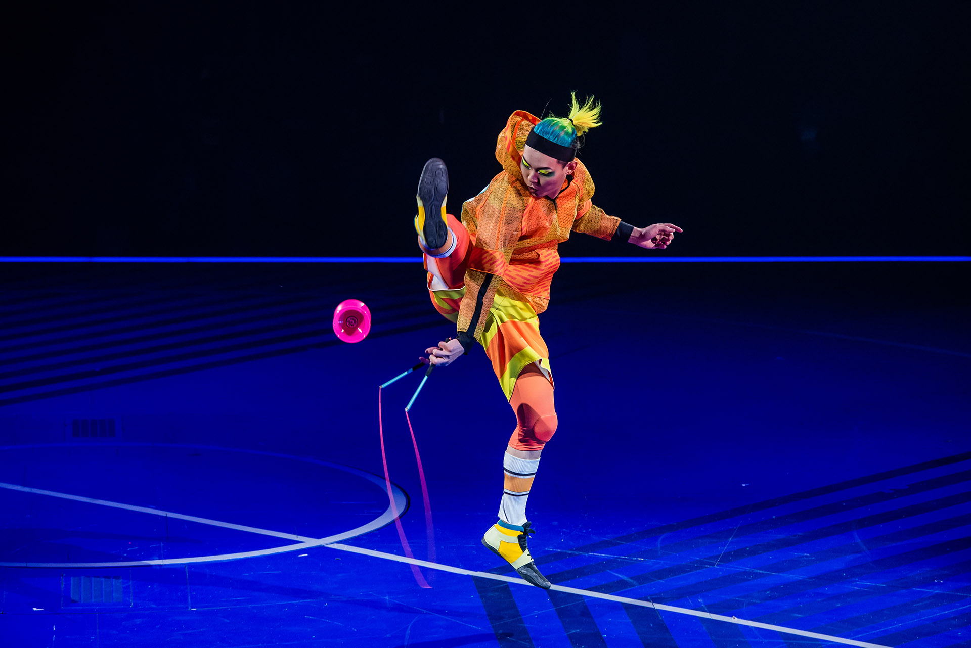 Con un elenco integrado por 46 artistas de más de 15 países, el show está dividido en dos tiempos (como un partido de fútbol) y 18 cuadros escénicos (Foto: Nancy Martínez)