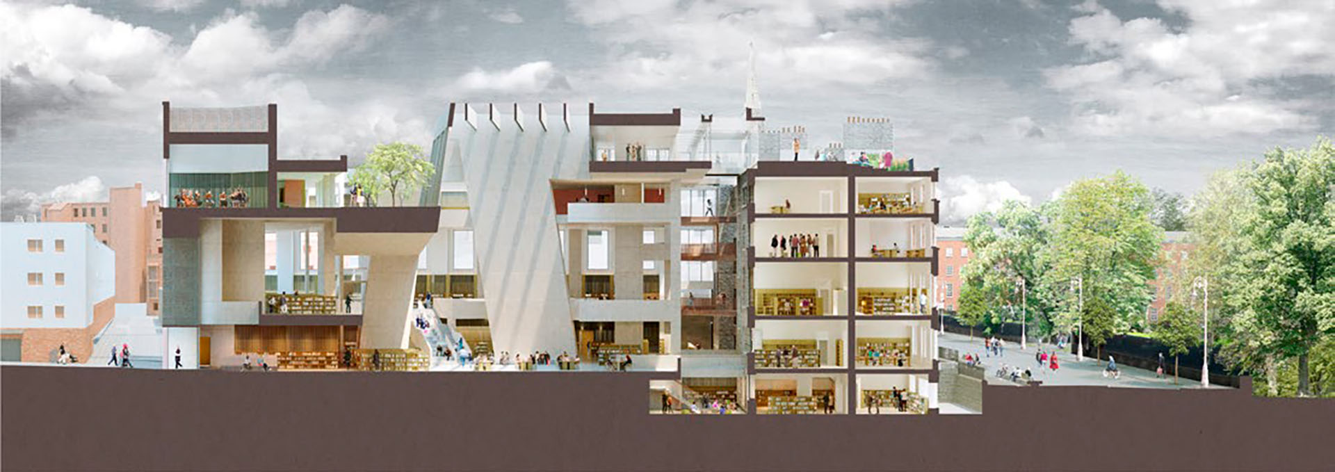 Parnell Square Cultural Quarter, Biblioteca de la ciudad, Dublín, Irlanda (Rendering de Grafton Architects)