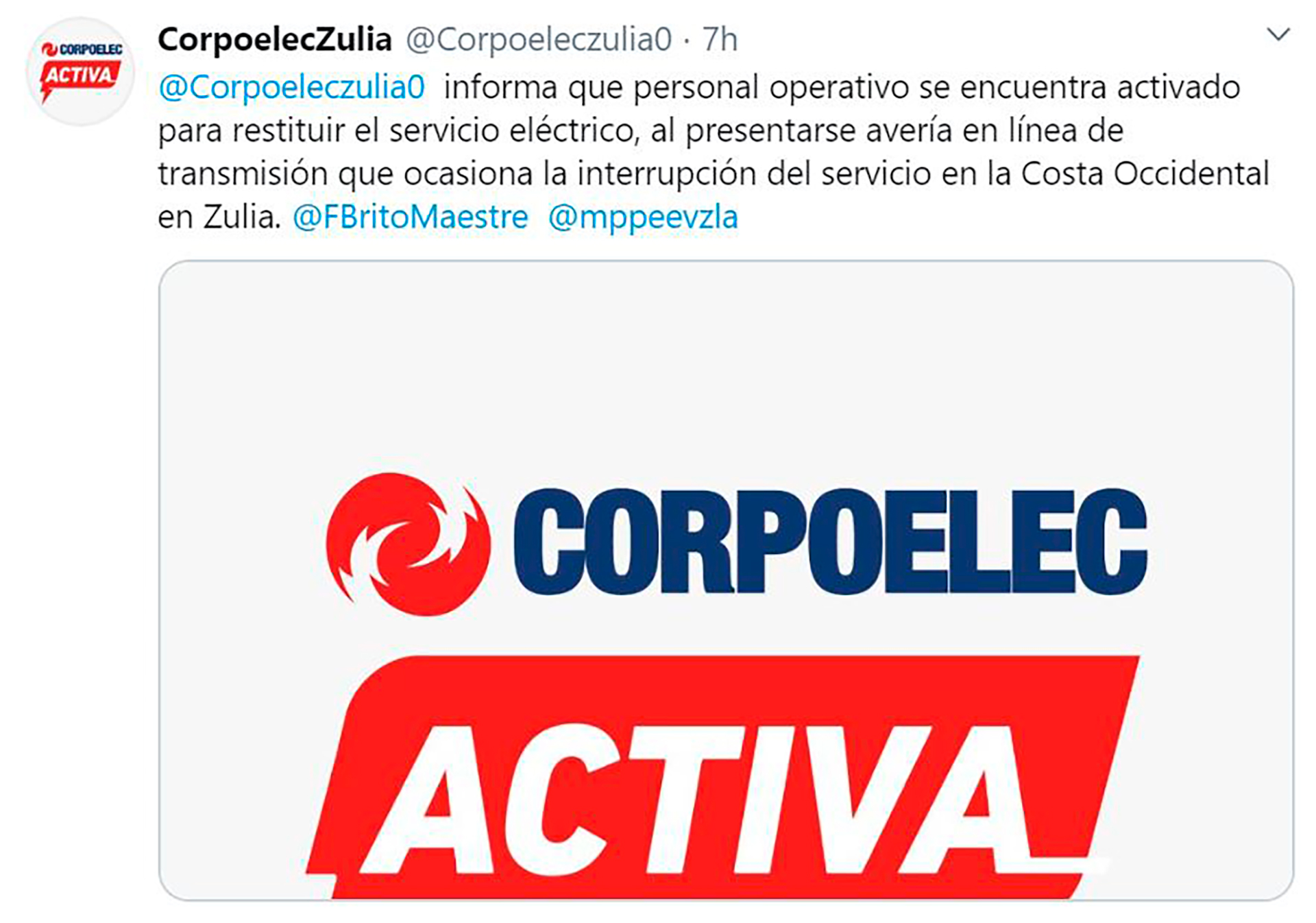 El tuit de Corpoelec