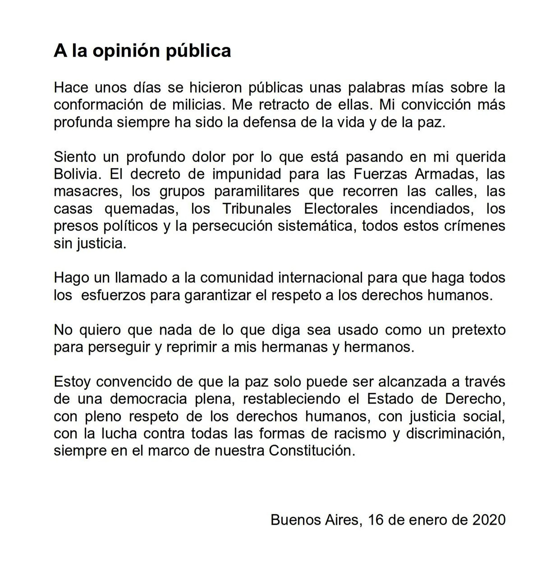 El comunicado completo