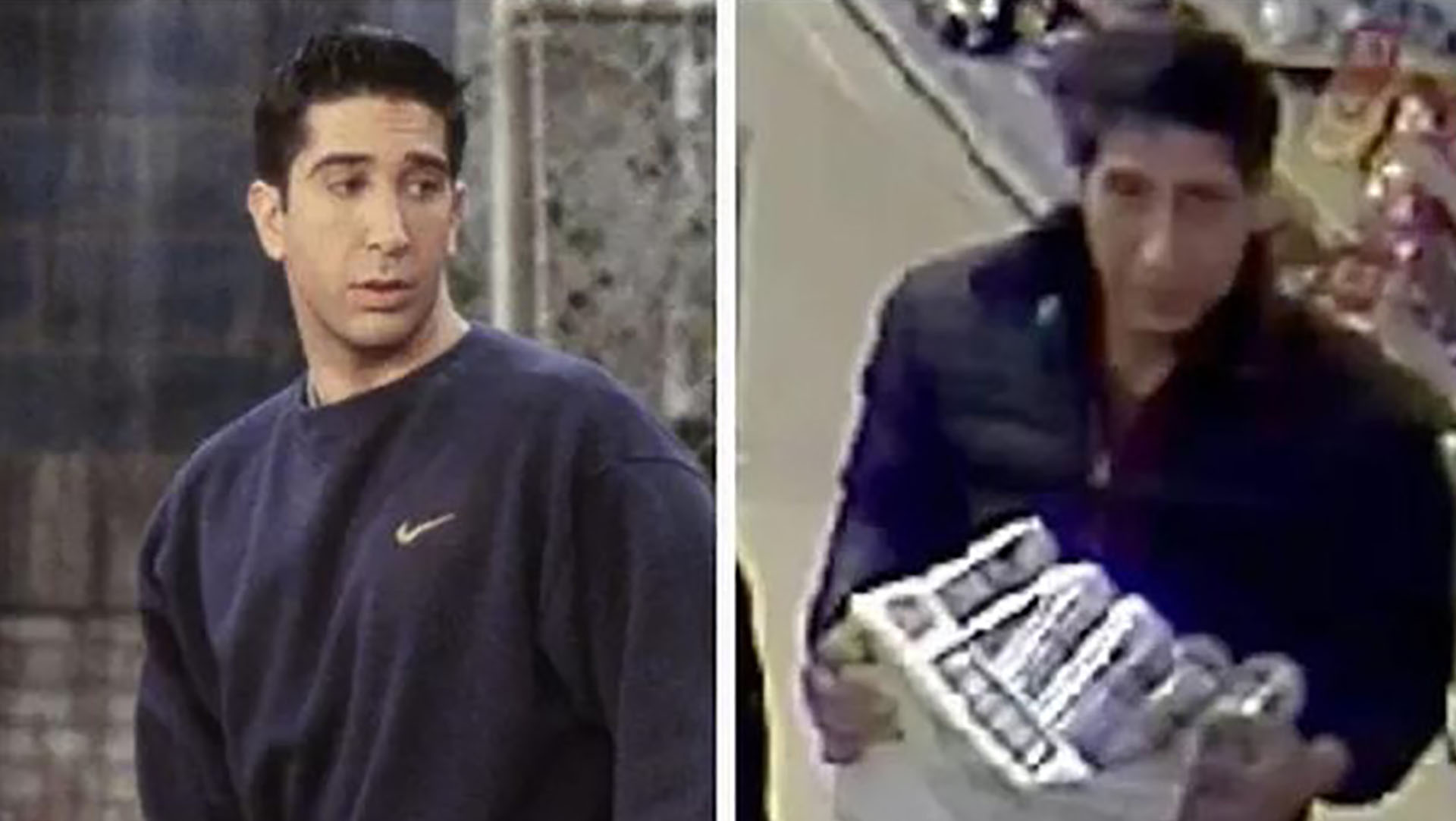 David Schwimmer, a la izquierda, y el ladrón de cervezas, a la derecha (ABC ES)