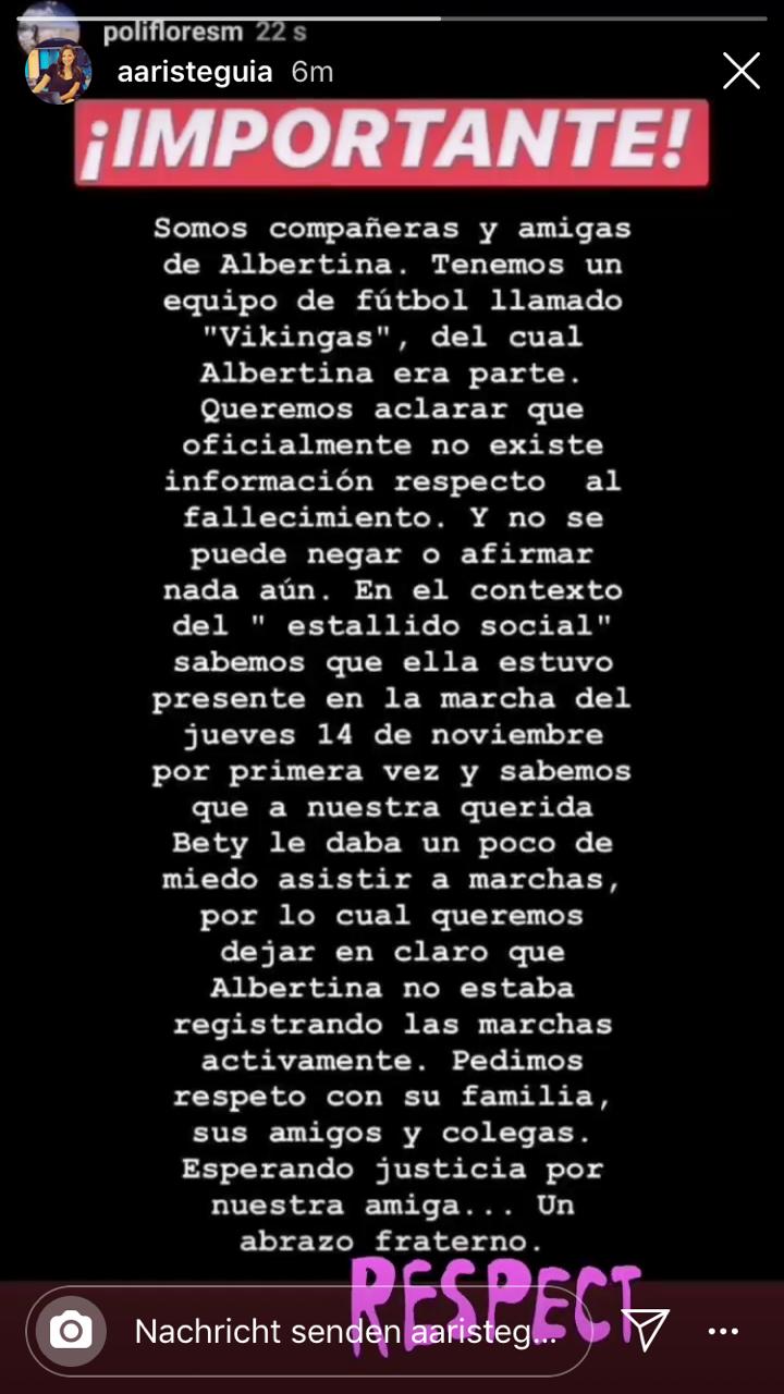 El comunicado que comenzó a circular en redes sociales este sábado sobre la muerte de Albertina Martínez Burgos