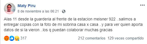 Los posteos del presunto asesino durante la búsqueda de Brisa. El cuerpo de la adolescente fue encontrado en el patio de su casa