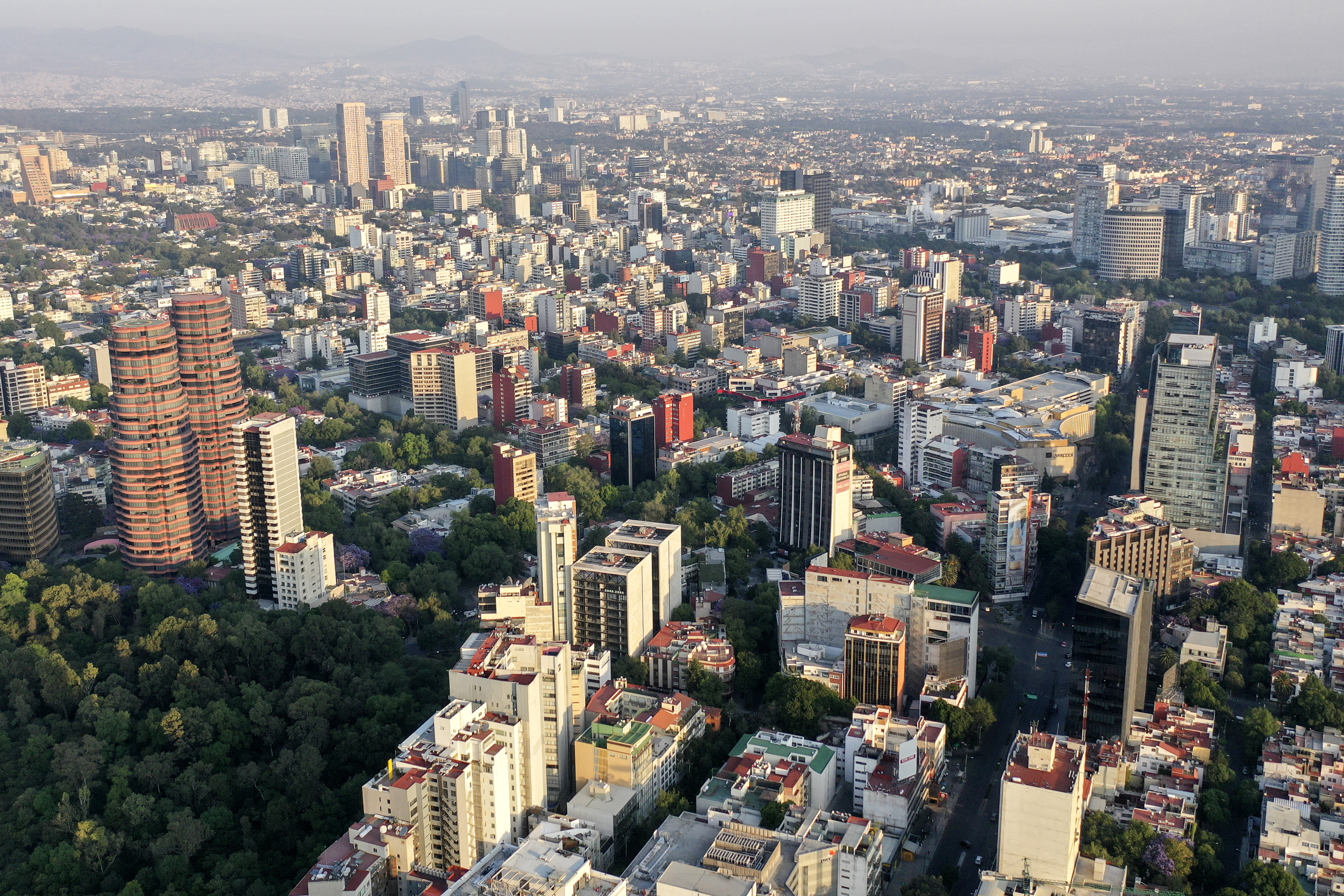 Vista aérea de Polanco en la Ciudad de México el 31 de marzo de 2020, durante el brote del nuevo coronavirus COVID-19.