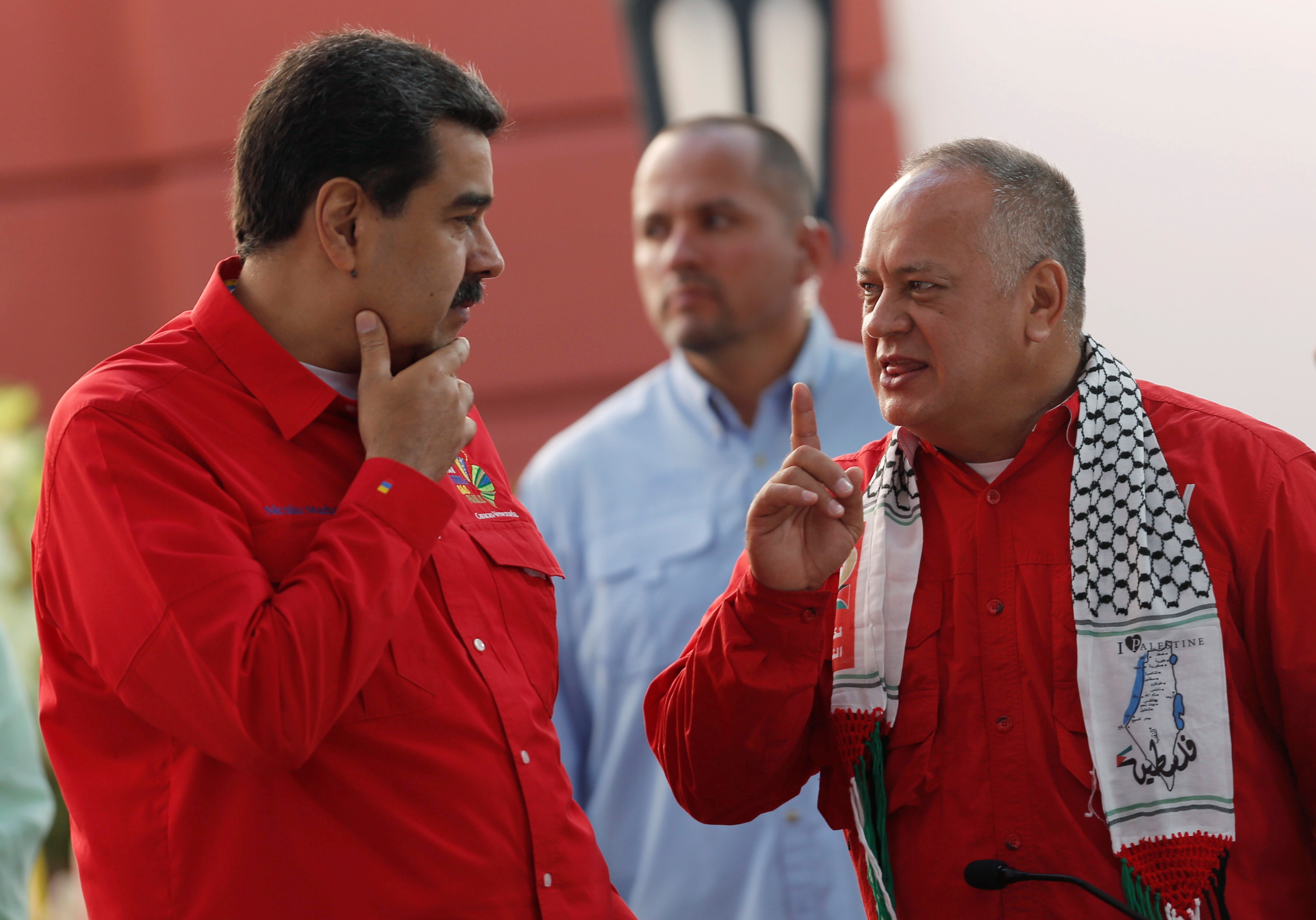 El presidente de la Asamblea Constituyente Diosdado Cabello y el dictador Nicolás Maduro durante el Foro de Sao Paulo en Caracas (REUTERS/Manaure Quintero)
