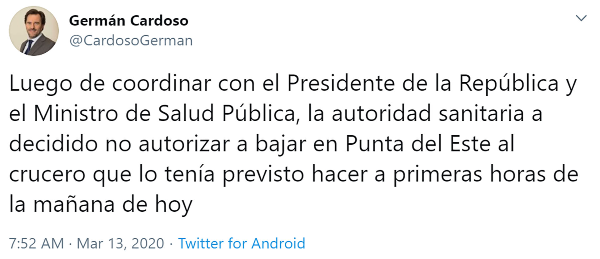 El tuit de Germán Cardoso