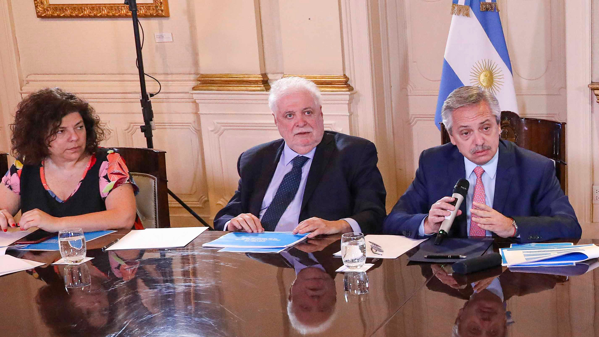 Alberto Fernández durante la reunión con funcionarios del gabinete y especialistas de la salud (Telam)