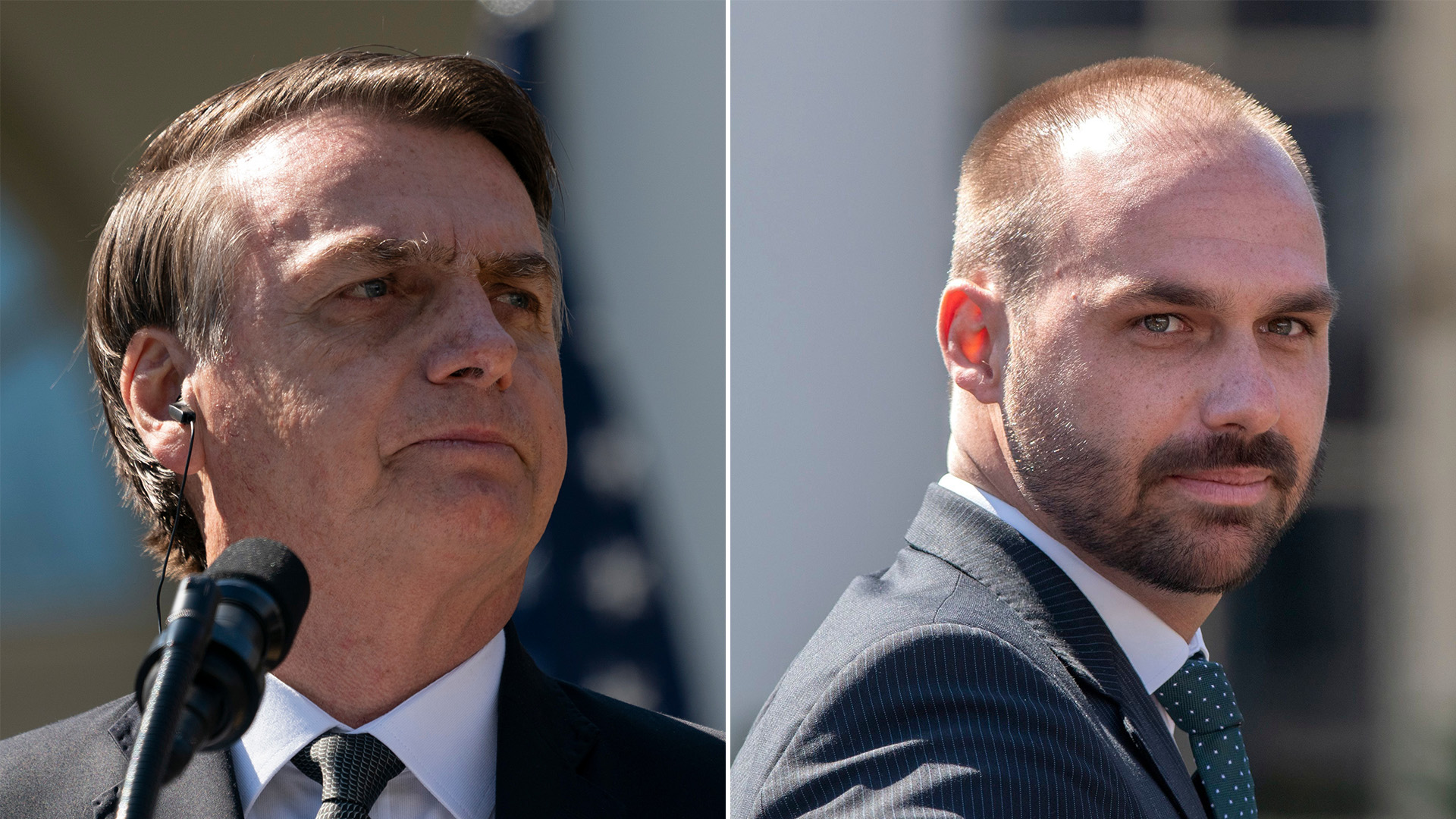 Jair Bolsonaro y su hijo Eduardo. Éste se sumó a las críticas de su padre con burlas dirigidas al hijo de Alberto Fernández, Estanislao (Shutterstock)