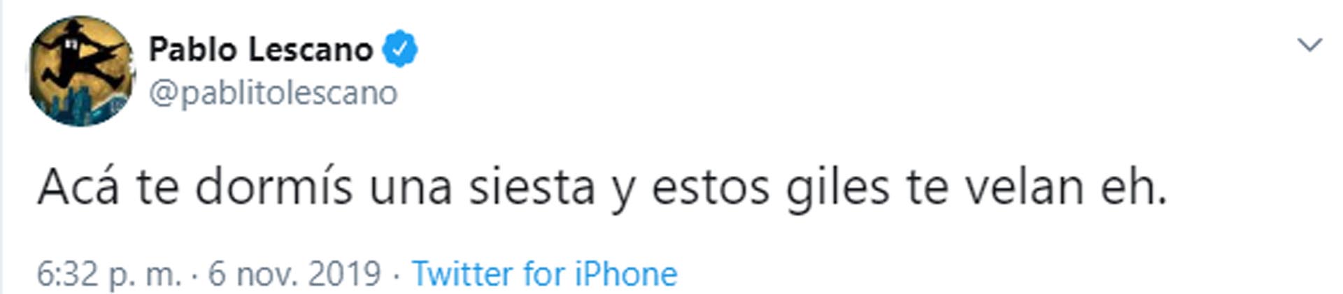 Reapareció Pablo Lescano en las redes sociales