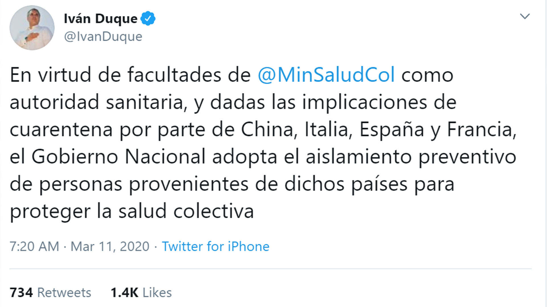 El tuit de Iván Duque