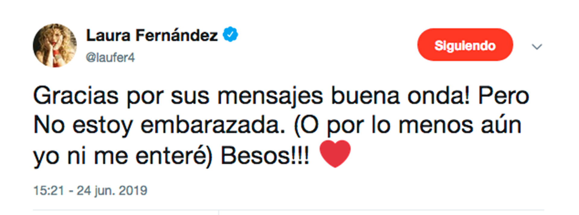 Un posteo de la actriz a mediados del año pasado, ante una de las tantas ocasiones en las que se difundió un falso rumor de embarazo (Foto: Twitter)