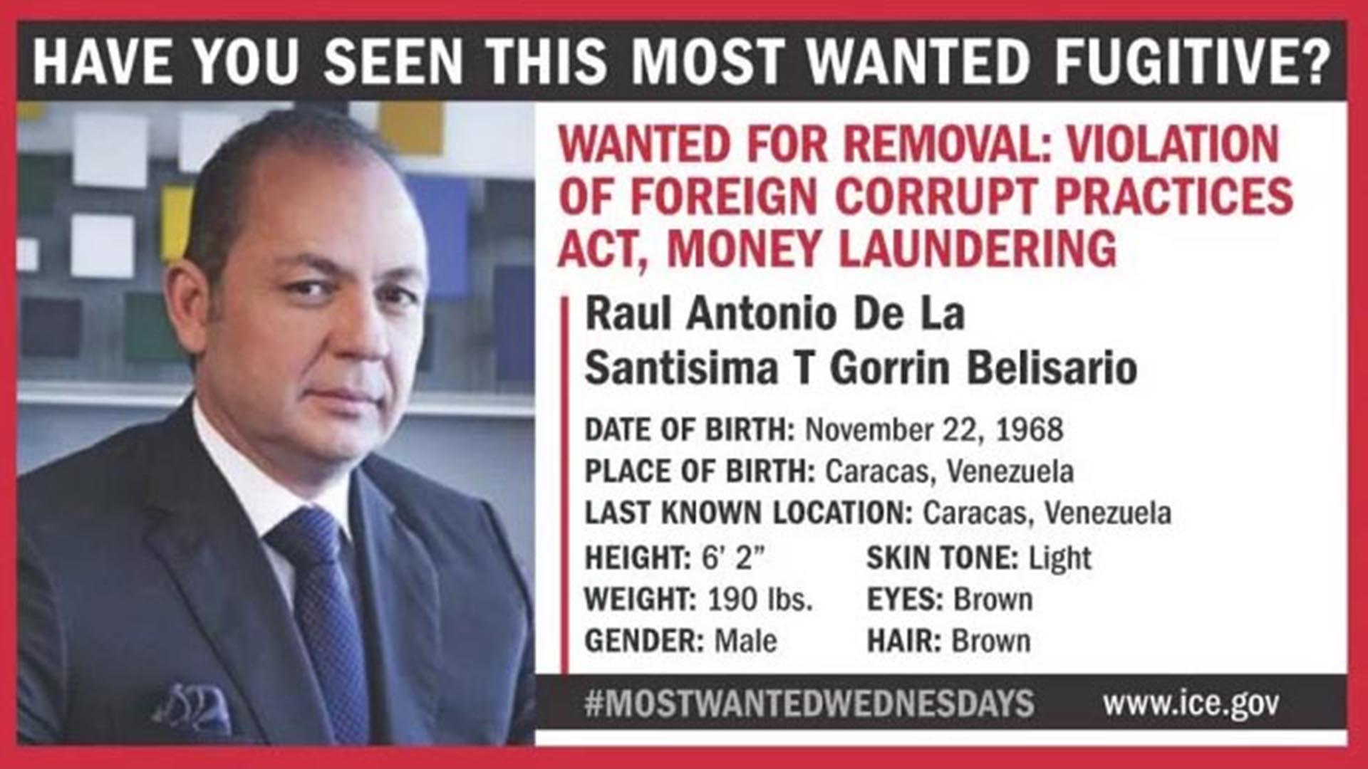 Gorrín está incluido en EEUU en la lista de los más buscados por delitos de corrupción y blanqueo de capitales
