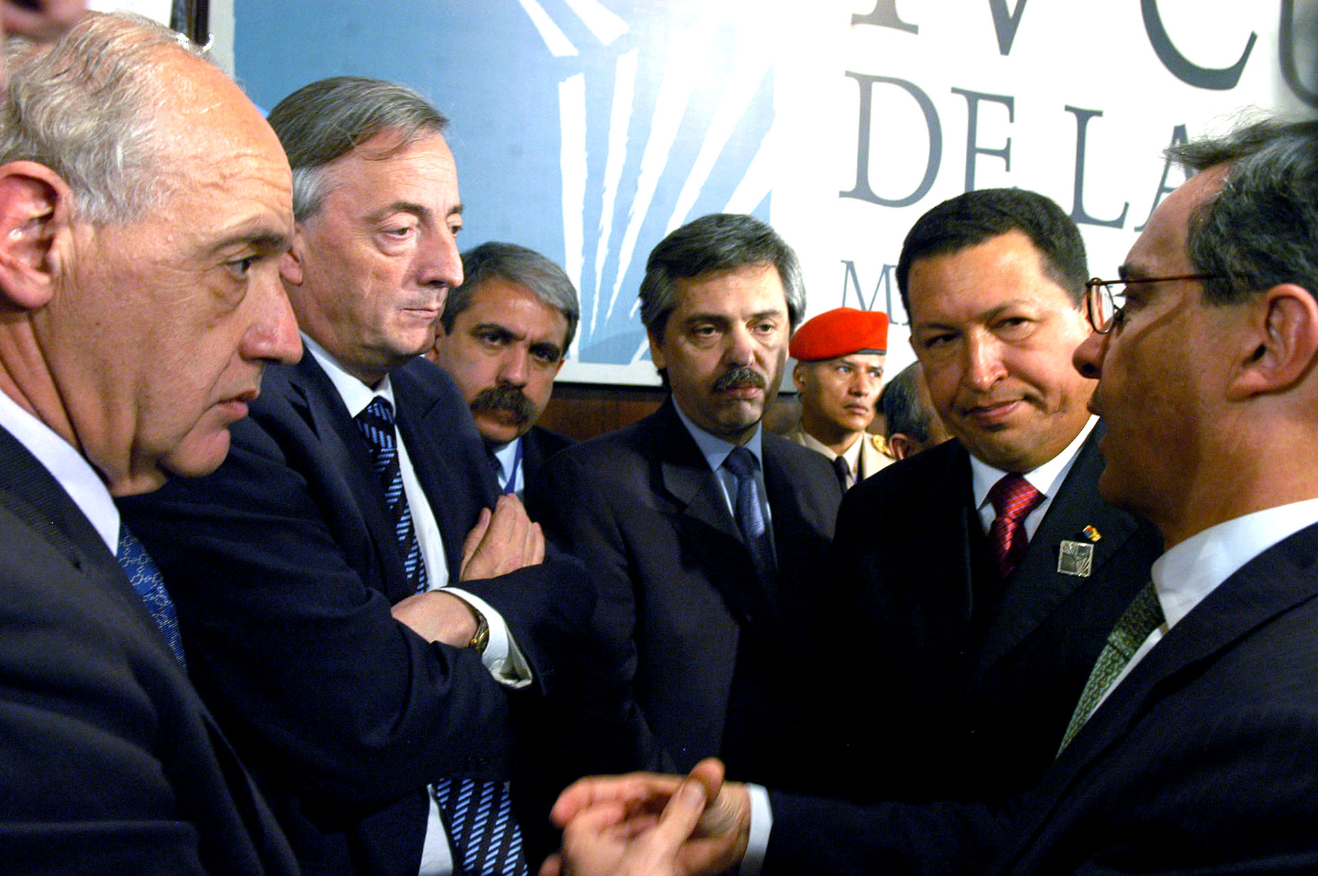 En noviembre de 2007, con Néstor Kirchner y el entonces presidente venezolano en la visita que hizo a la Argentina por la Cumbre del ALCA en Mar del Plata.